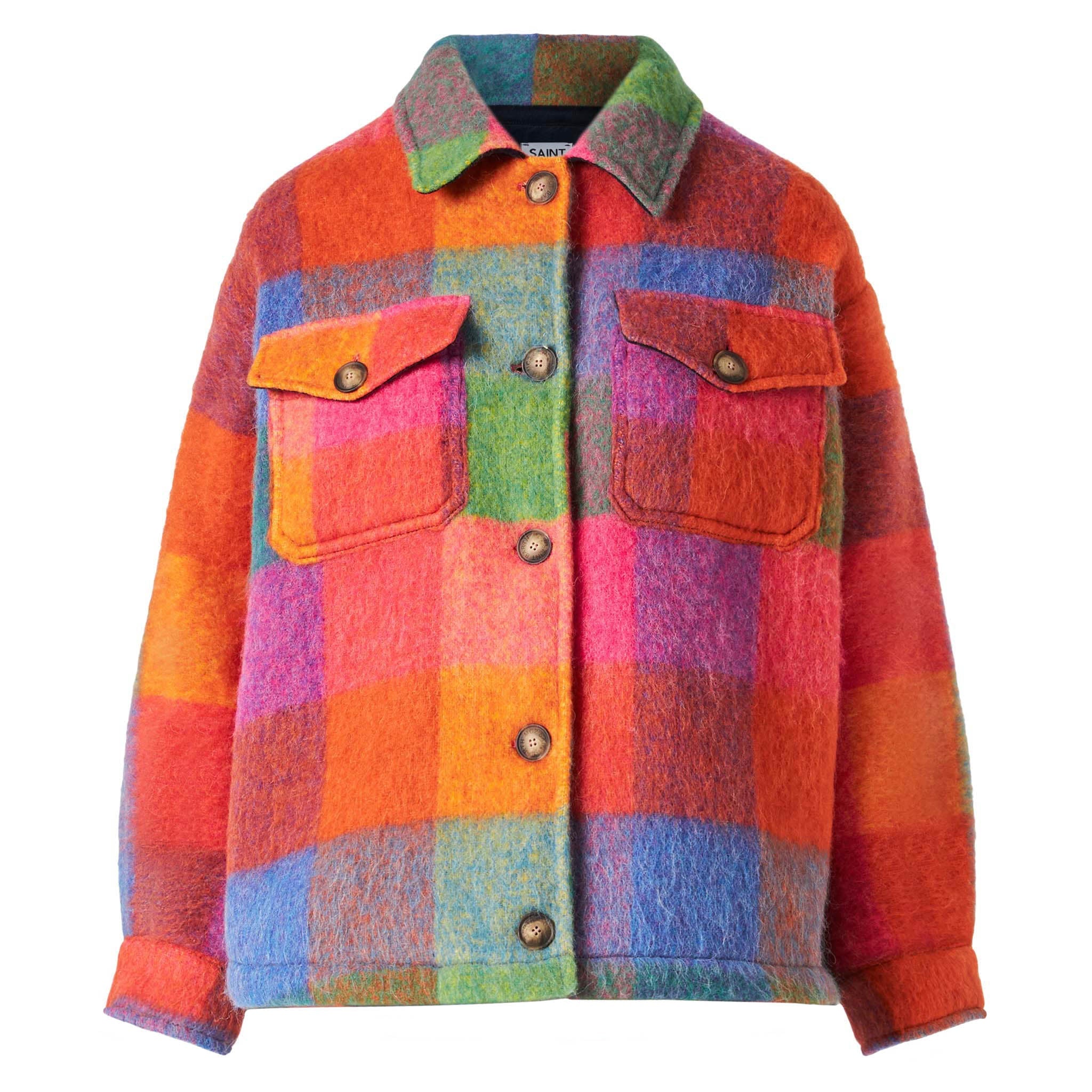 Marceline Multicolor Check Overshirt With Fringes Jacket