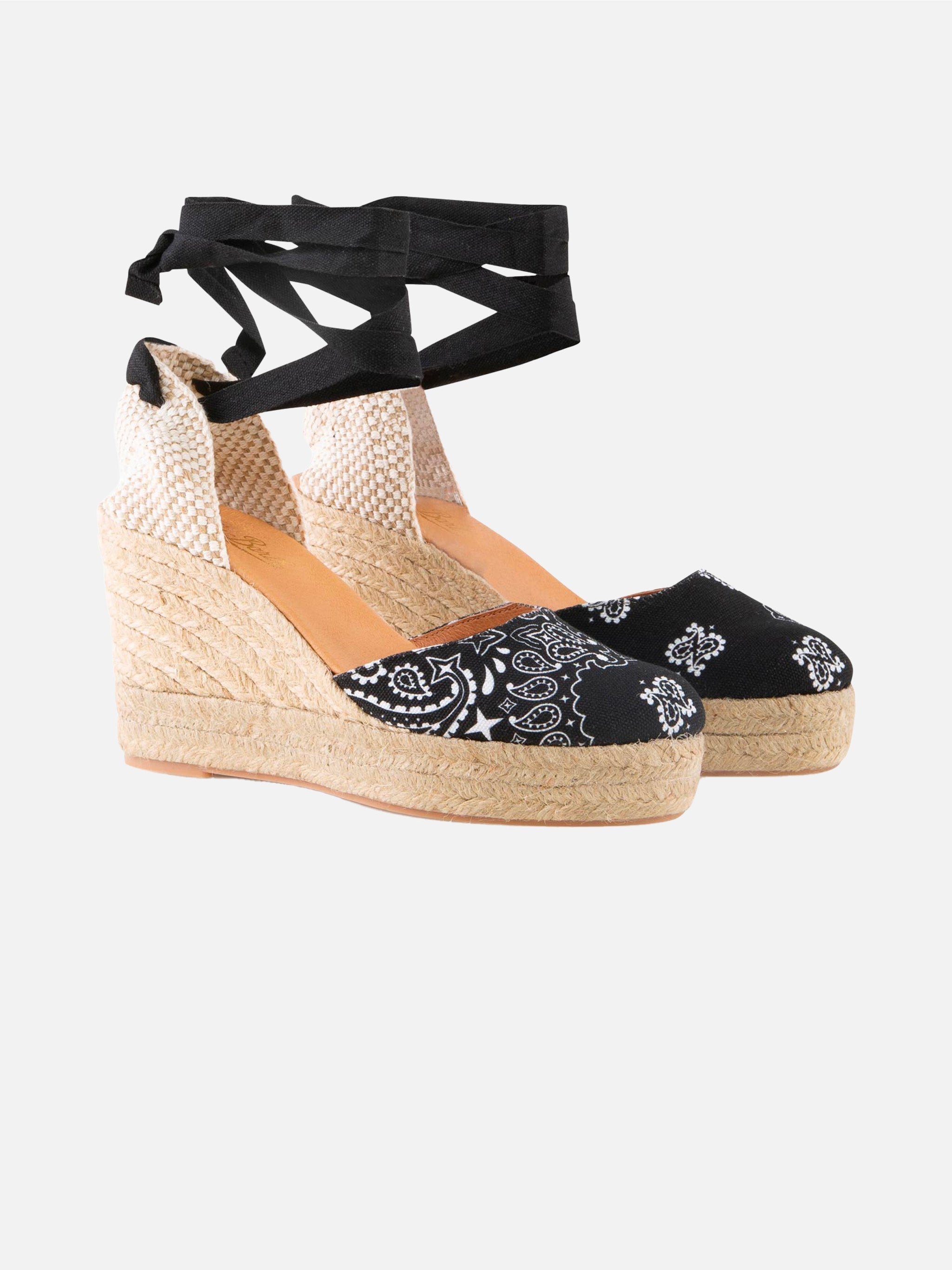 Espadrillas With High Wedge And Ankle Lace Black Shoe