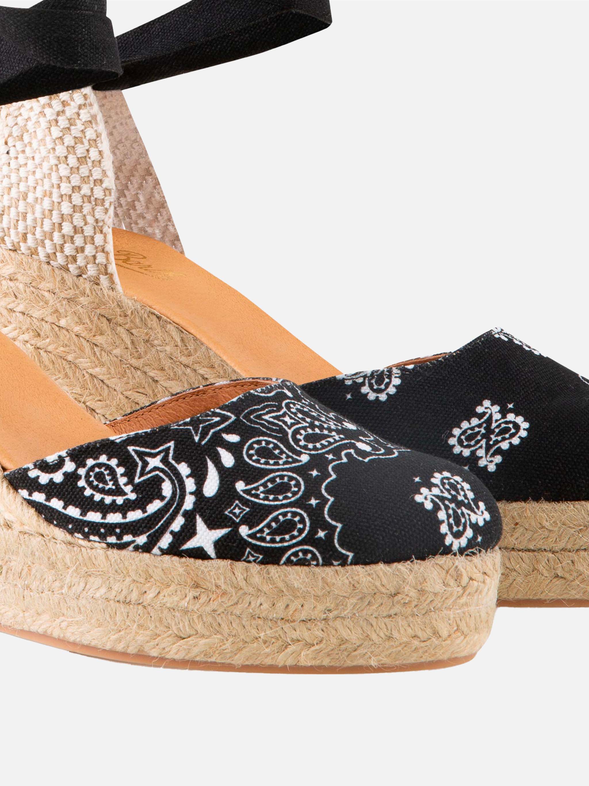 Espadrillas With High Wedge And Ankle Lace Black Shoe
