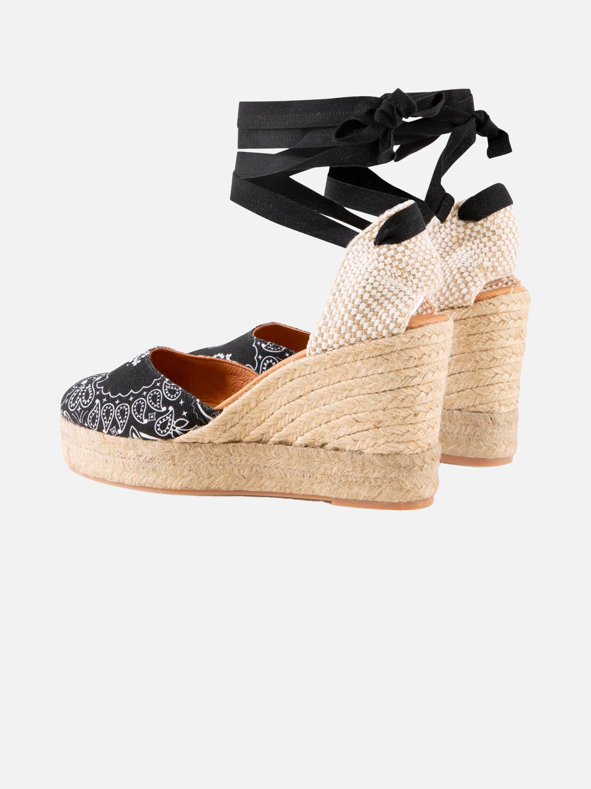 Espadrillas With High Wedge And Ankle Lace Black Shoe