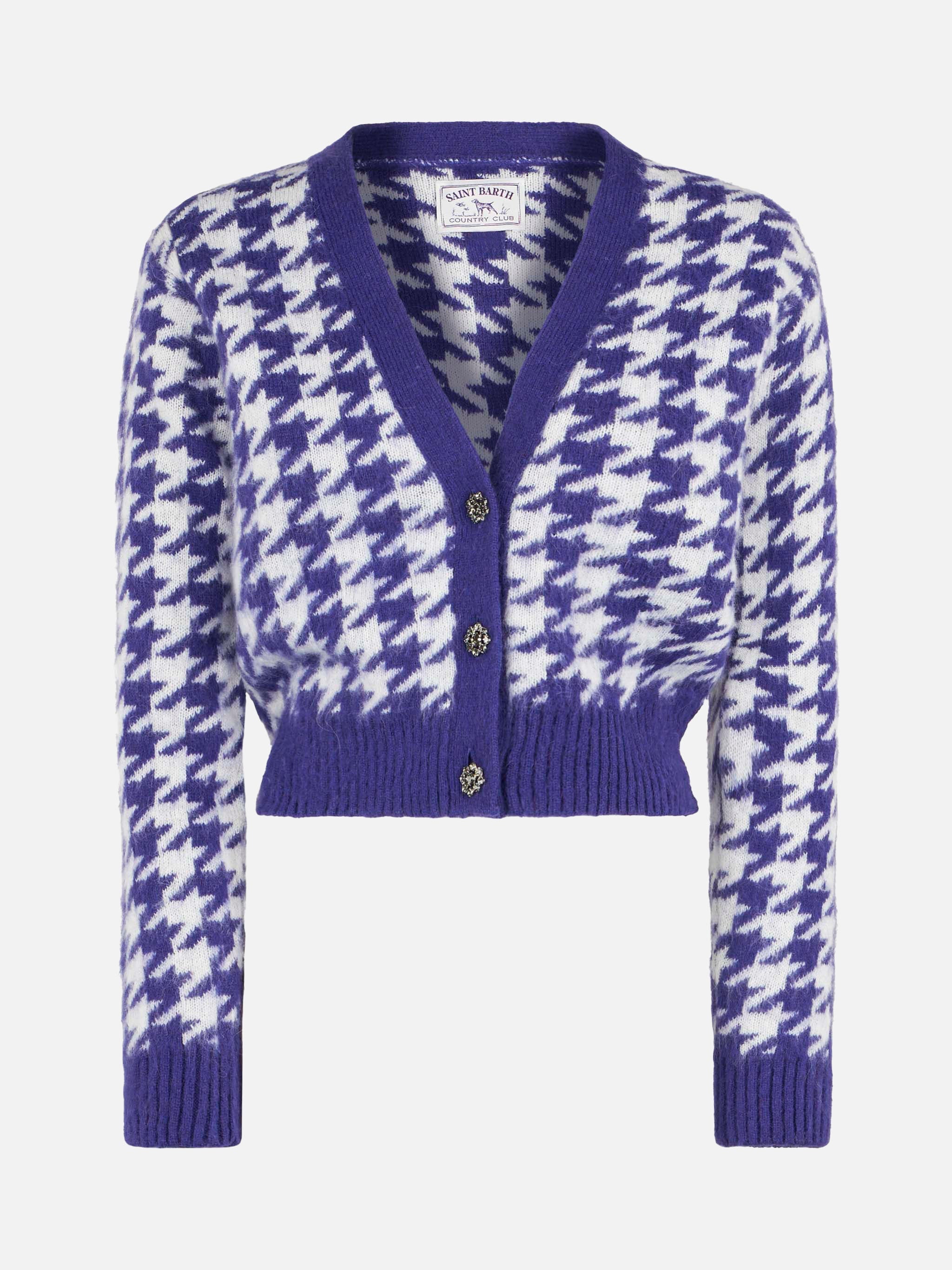 Purple Pied De Poule Megeve Cropped Cardigan Pink