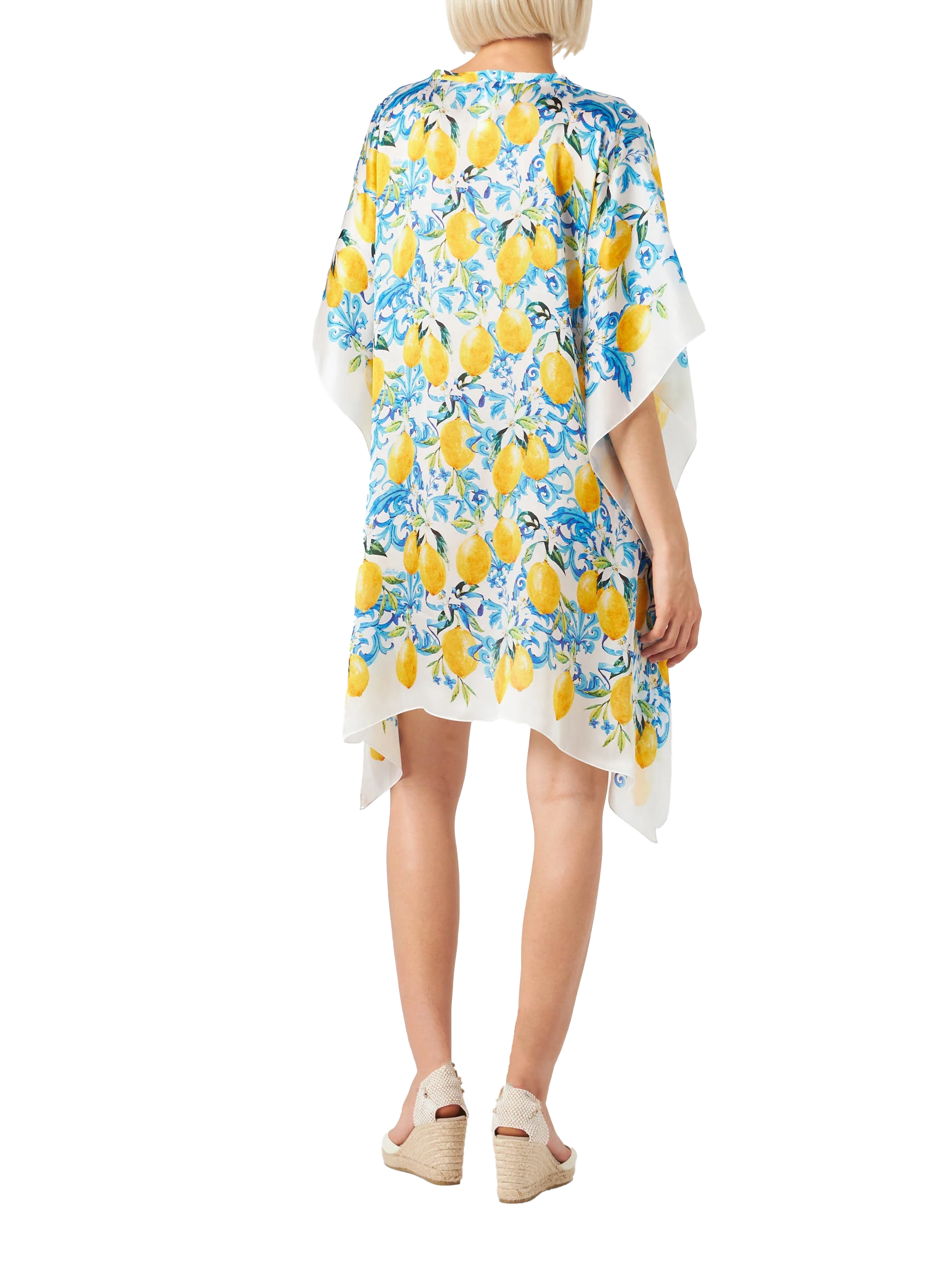 Lemons And Maiolica Print Silk Caftan White Sarong