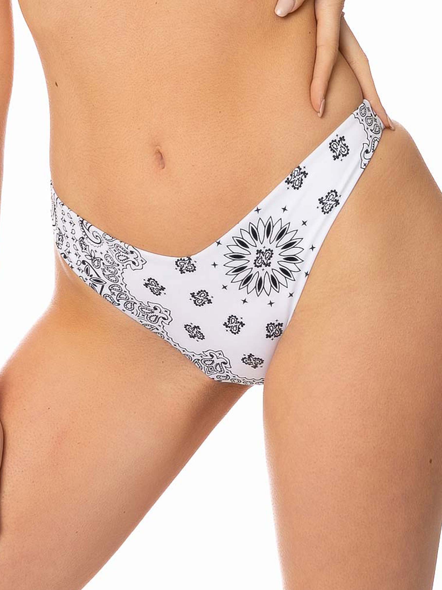 Naomi White Bandana Print Cheeky Swim Briefs Bottom