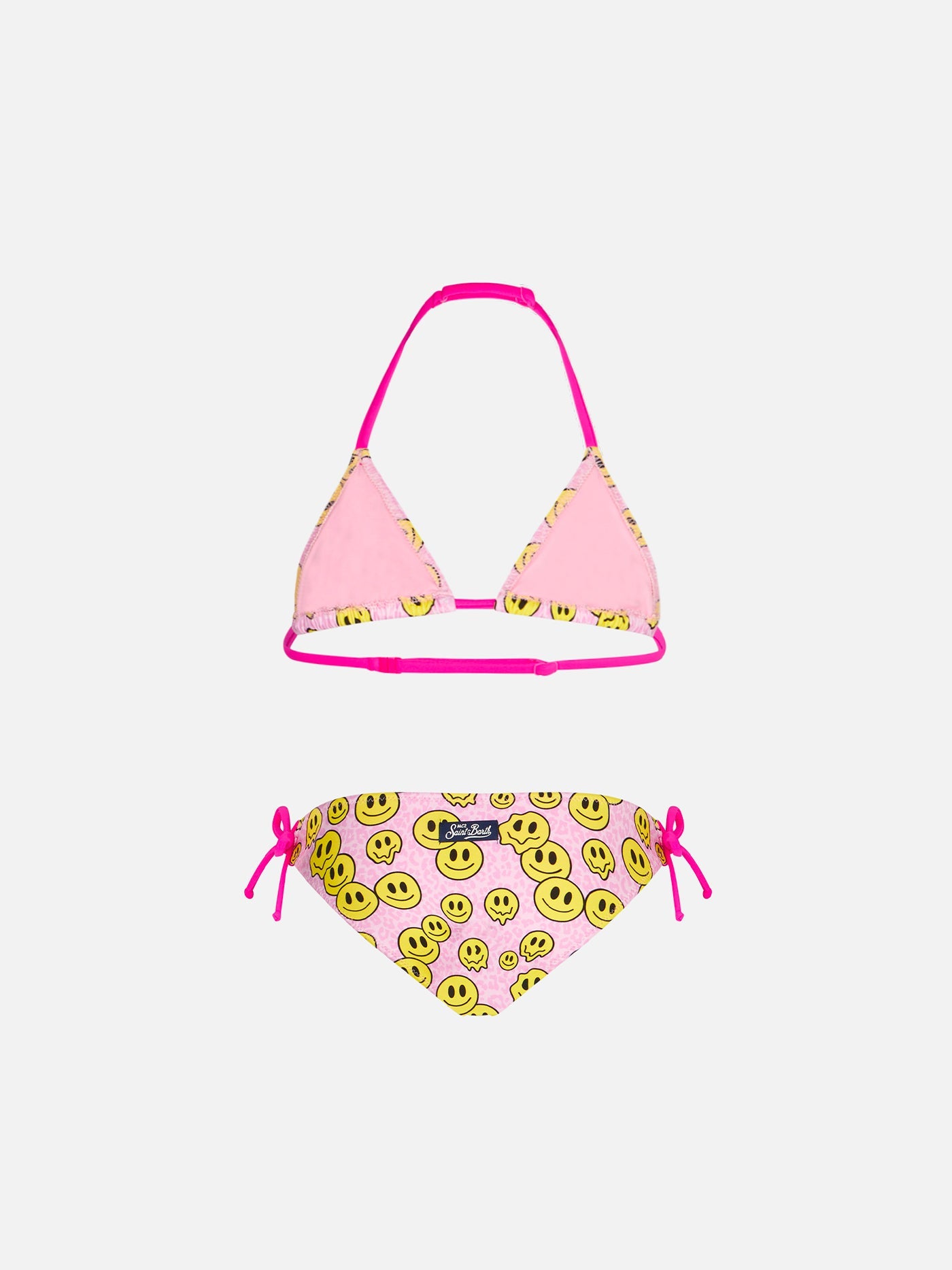 Girl Triangle Bikini With Smile Print Pink