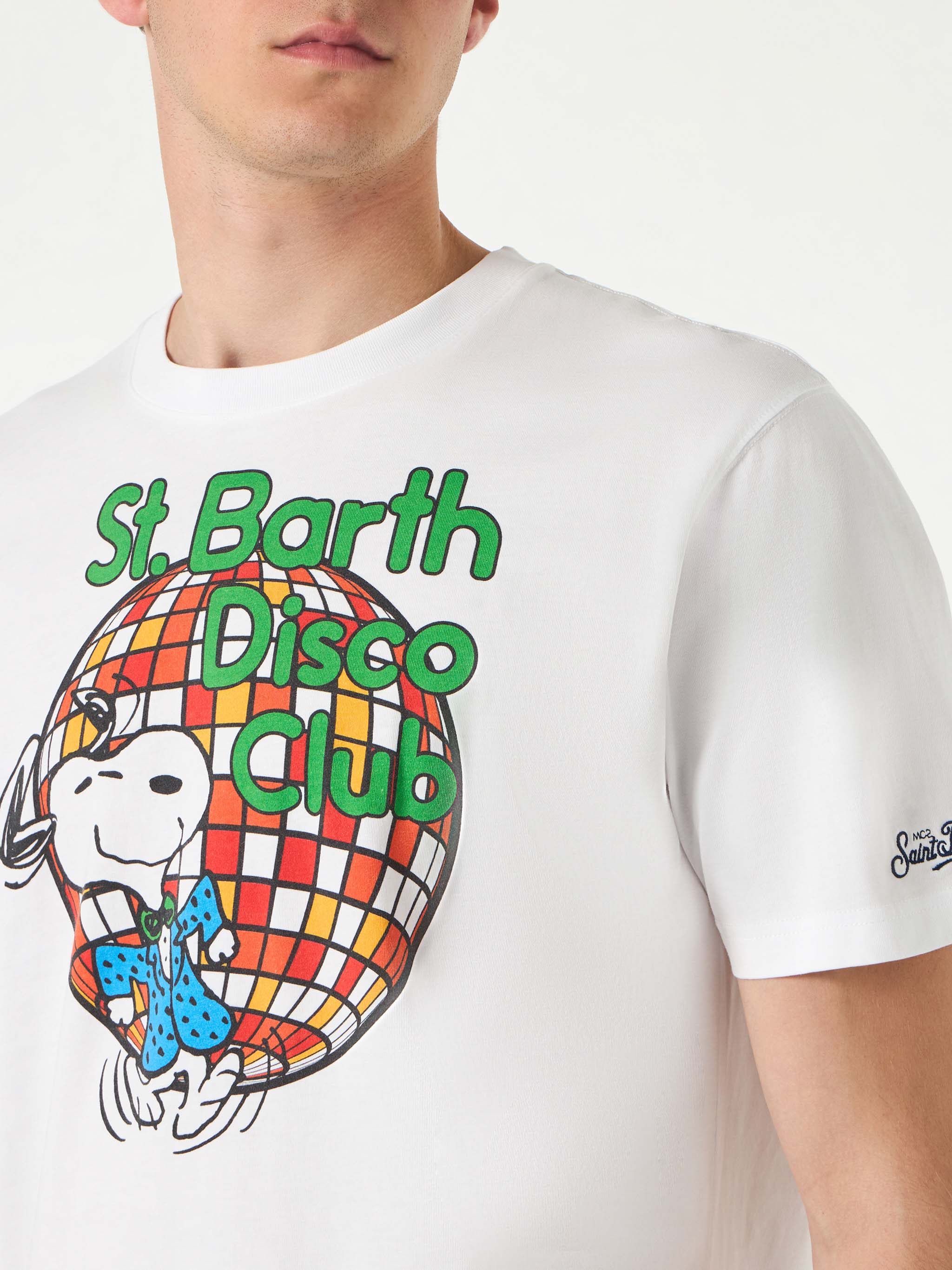 Man Cotton T-Shirt With St. Barth Disco Club And Snoopy Print | - Peanuts™ Special Edition White