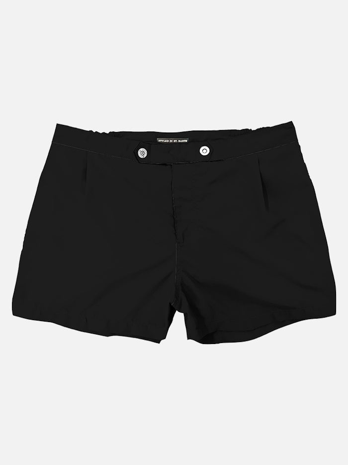 Solid Black Swim Shorts With Button Front Fastening Swimshort