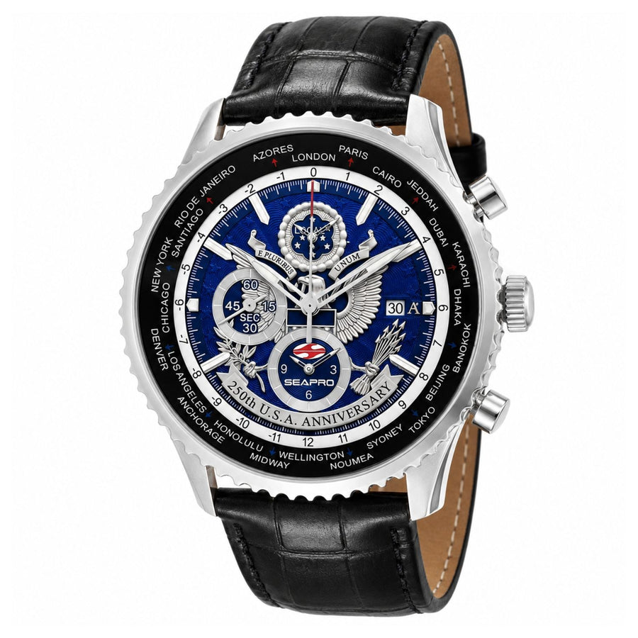 Seapro Mens 250th Anniversary Meridian World Timer Gmt limited Edition Timepiece Sp7130l Blue