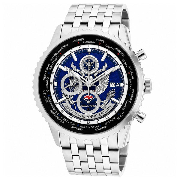 Seapro Mens 250th Anniversary Meridian World Timer Gmt limited Edition Timepiece Sp7320l Blue