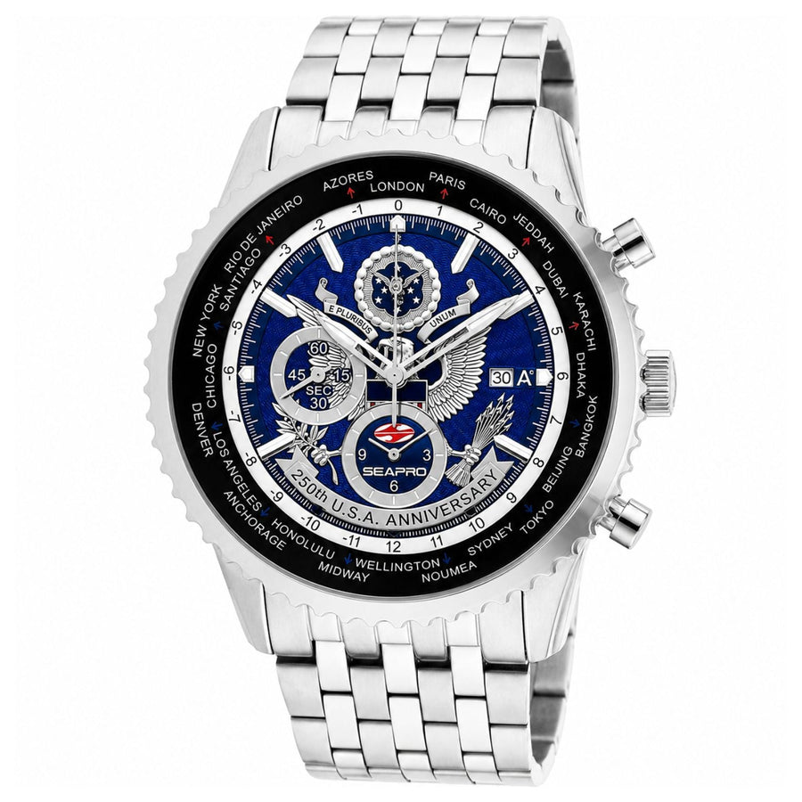 Seapro Mens 250th Anniversary Meridian World Timer Gmt limited Edition Timepiece Sp7320l Blue