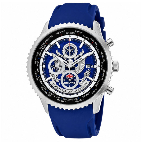 Seapro Mens 250th Anniversary Meridian World Timer Gmt limited Edition Timepiece Sp7521l Blue