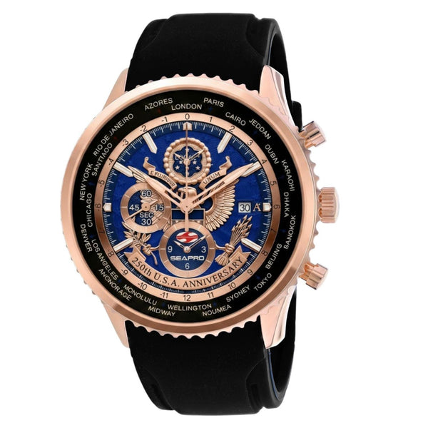 Seapro Mens 250th Anniversary Meridian World Timer Gmt limited Edition Timepiece Sp7523l Blue
