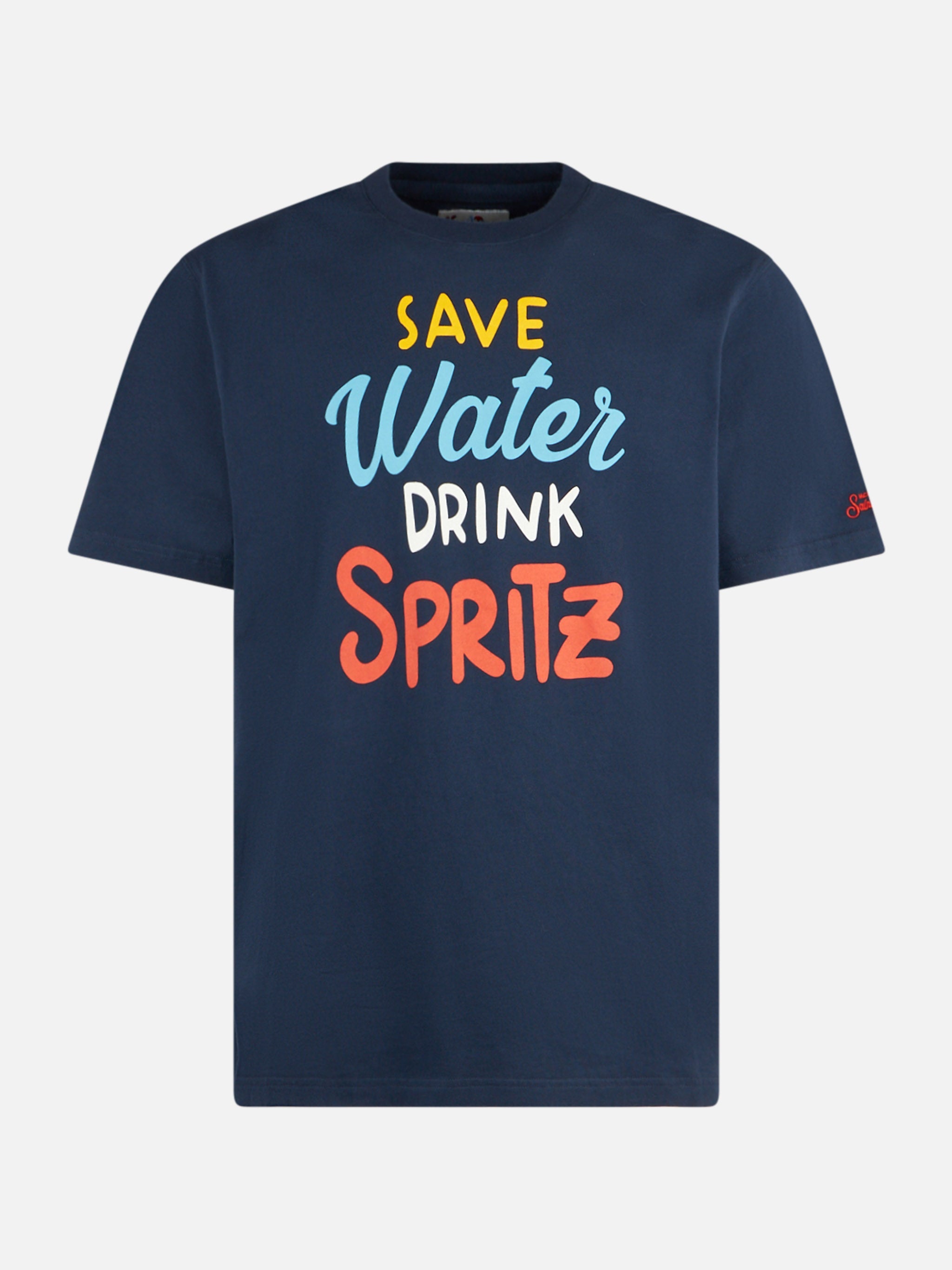 Man Heavy Cotton T-Shirt With Spritz Print Blue