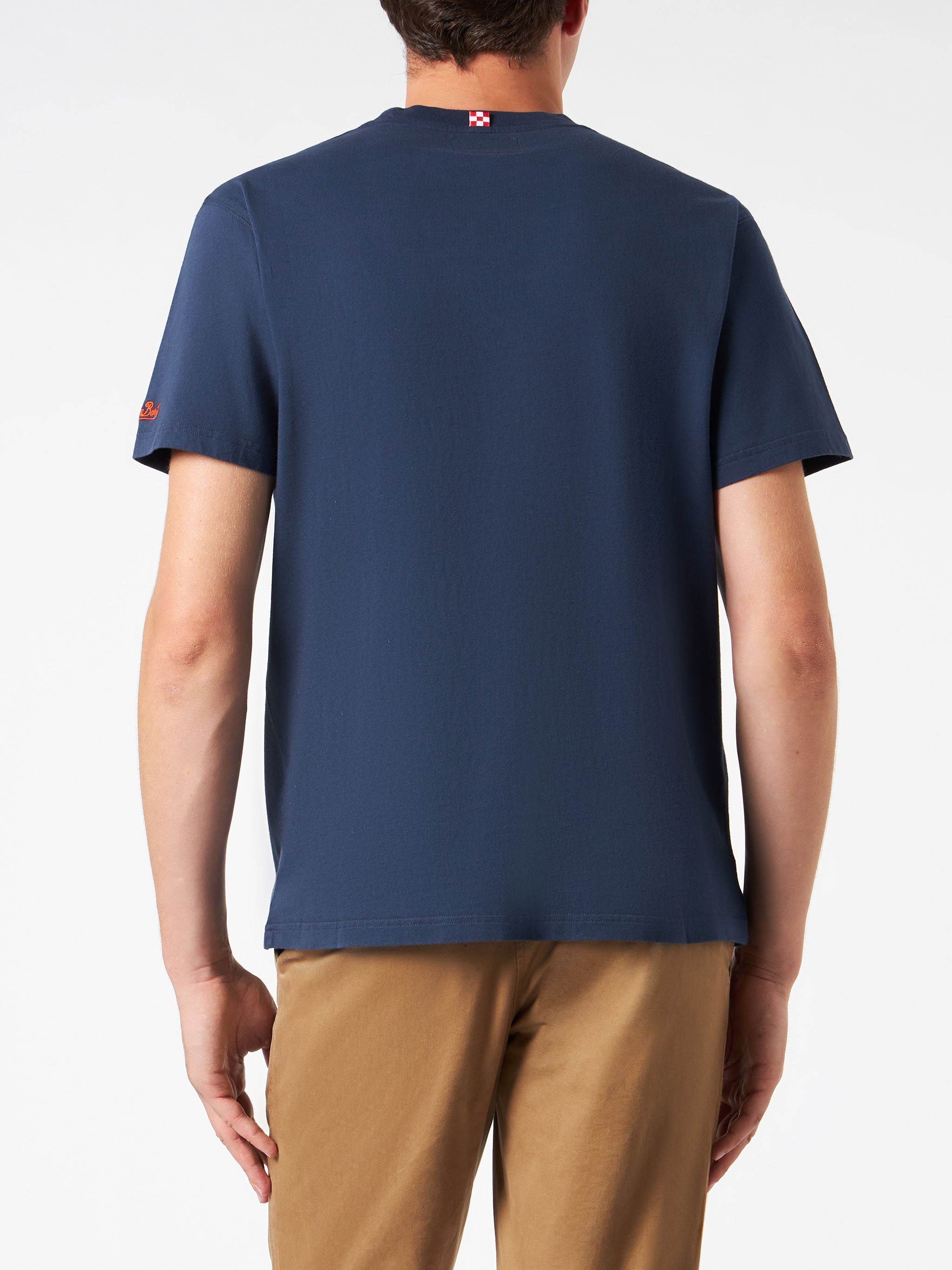Man Heavy Cotton T-Shirt With Spritz Print Blue