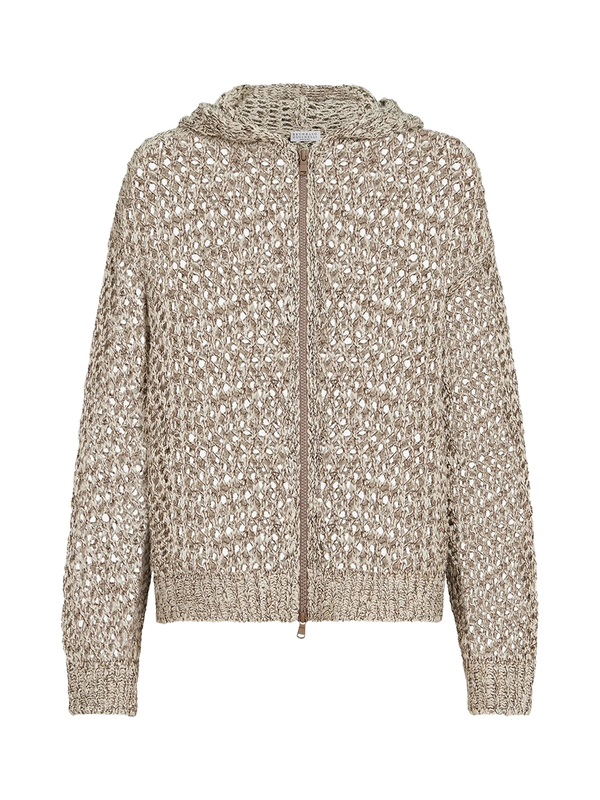 Brunello Cucinelli Net Hooded Cardigan Rope Sweater