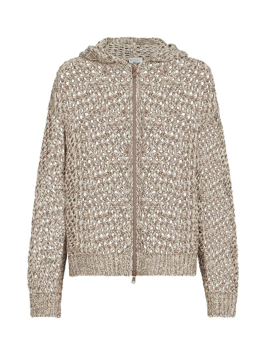Brunello Cucinelli Net Hooded Cardigan Rope Sweater
