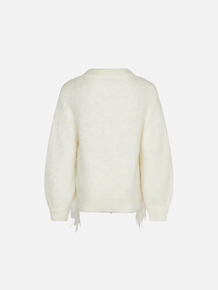 Girl Brushed White Crewneck Sweater With Embroidery