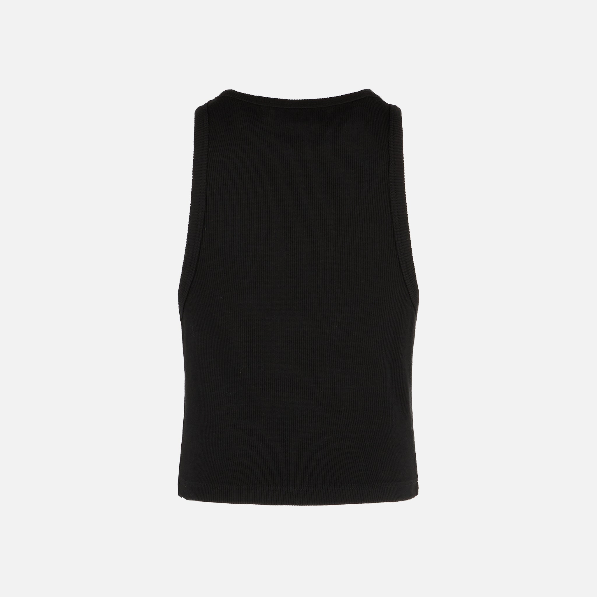 Cotton Crop Tank Top With St. Barth Embroidery Black T-shirt