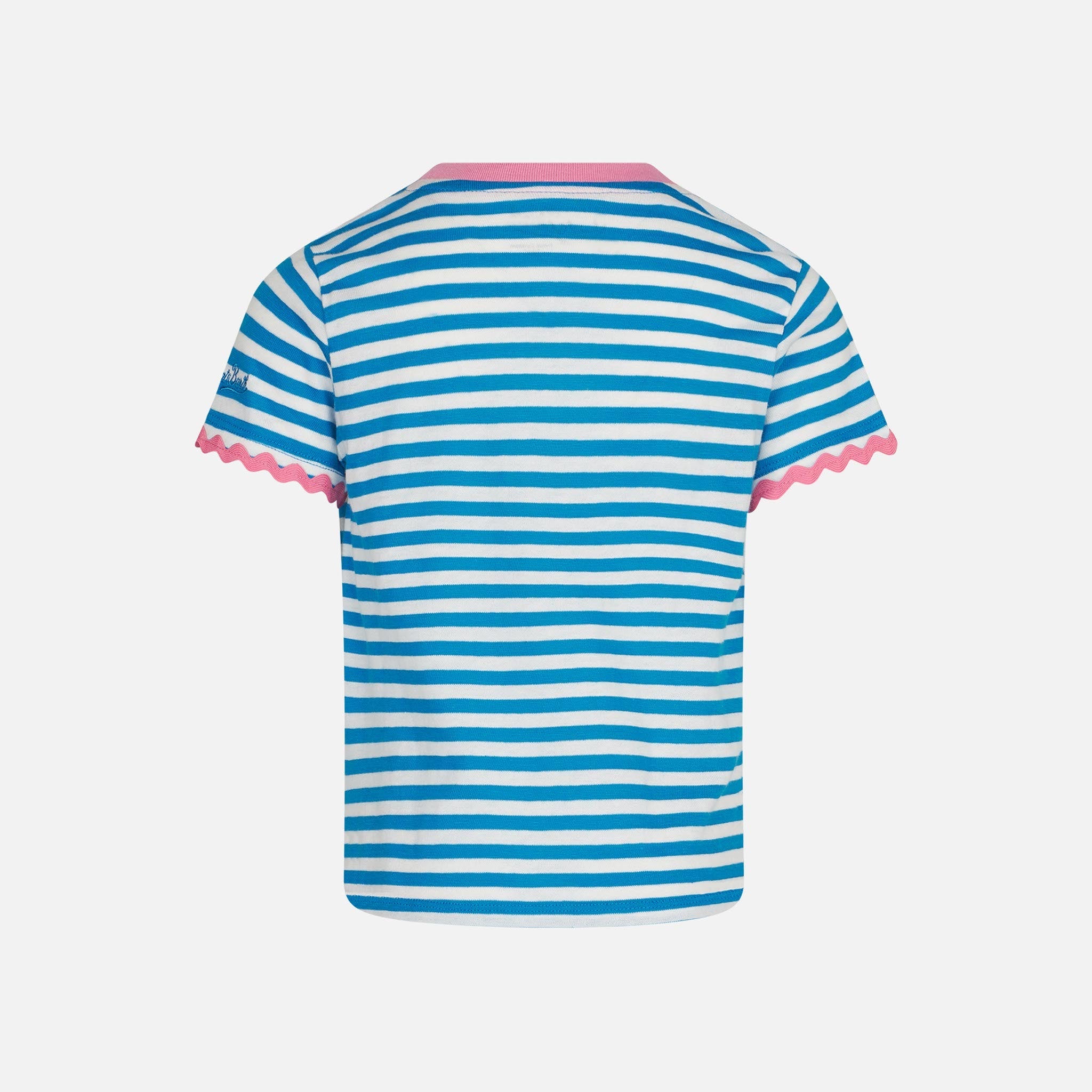 Girl T-Shirt With Stripes And Embroidery Blue