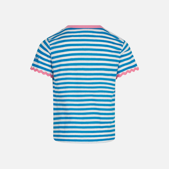 Girl T-Shirt With Stripes And Embroidery Blue