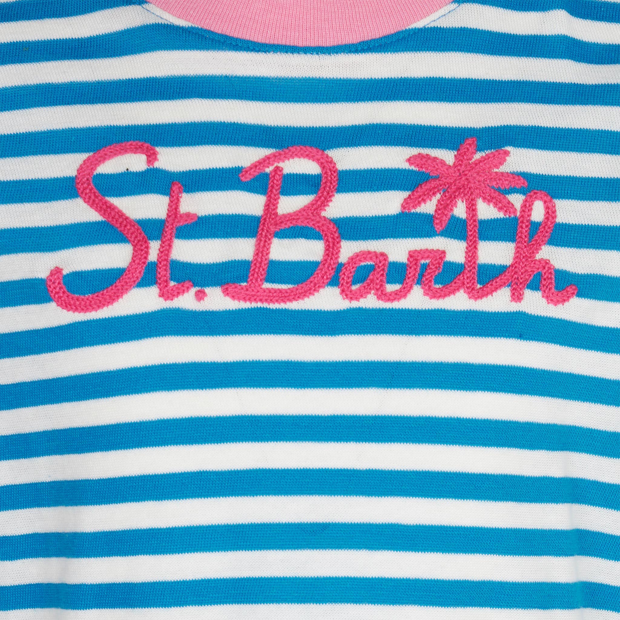 Girl T-Shirt With Stripes And Embroidery Blue