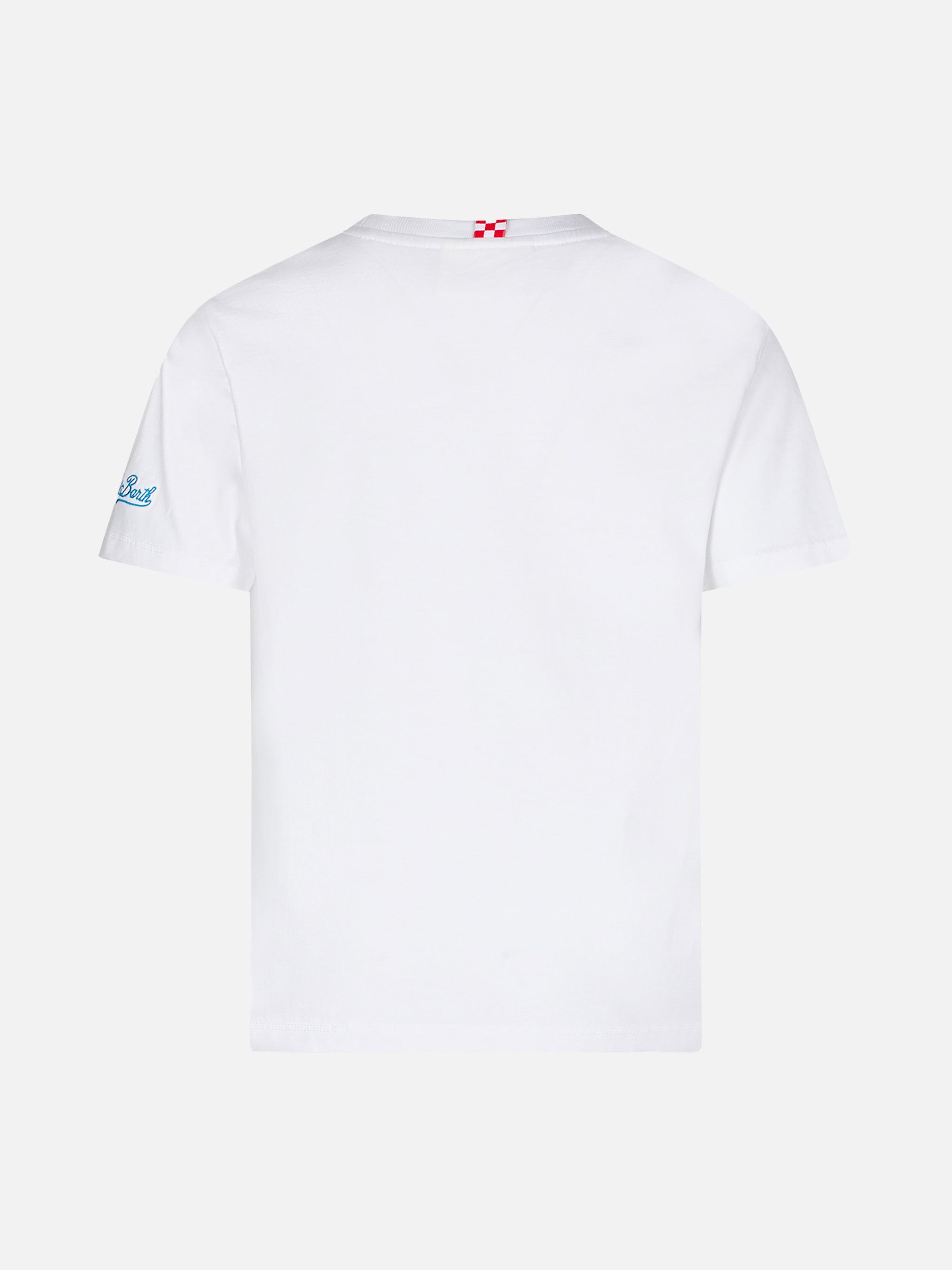 Boy Cotton T-Shirt With St. Barth Padel Club Print White