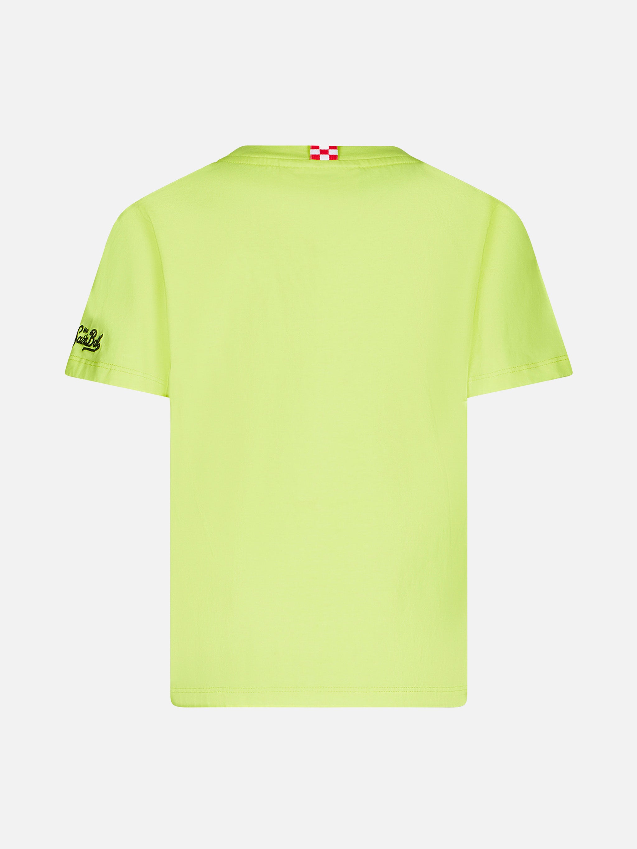 Boy Cotton T-Shirt With St. Barth Surfer Print Yellow