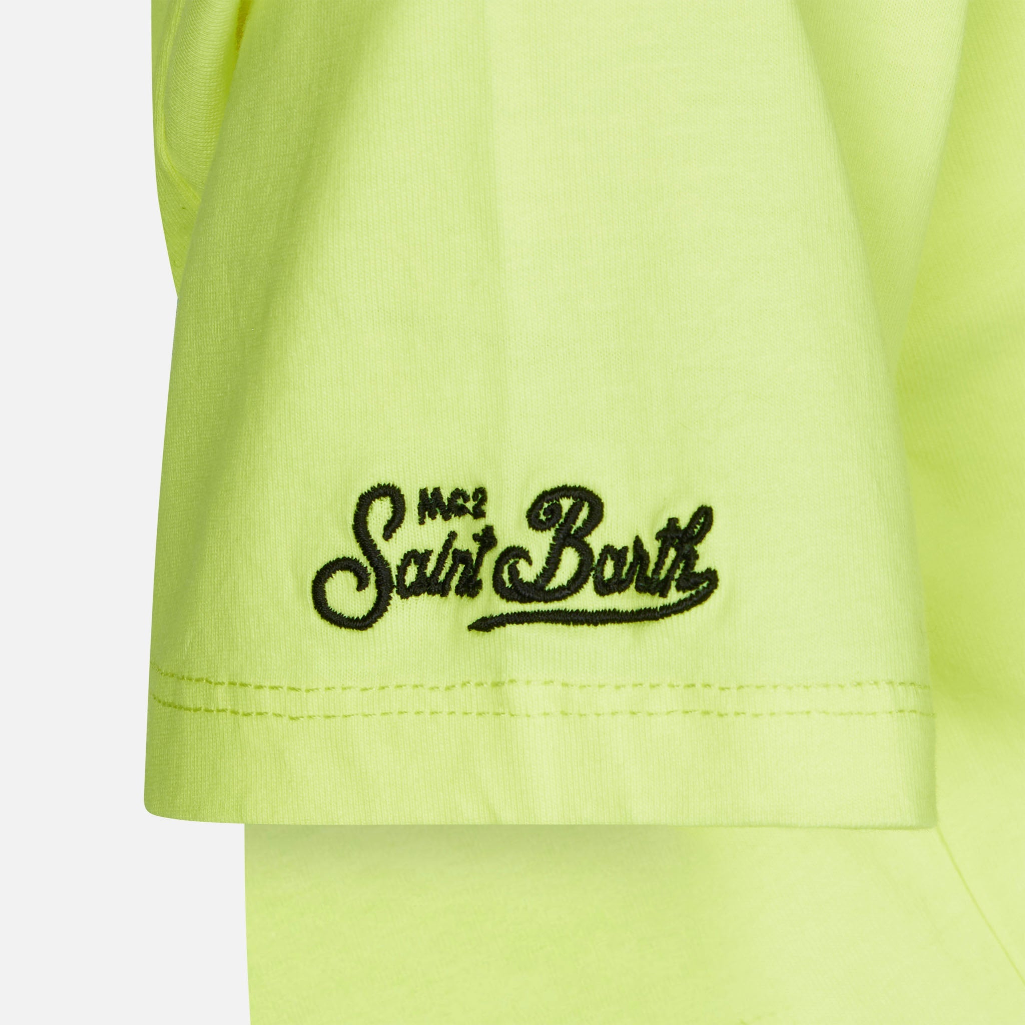 Boy Cotton T-Shirt With St. Barth Surfer Print Yellow