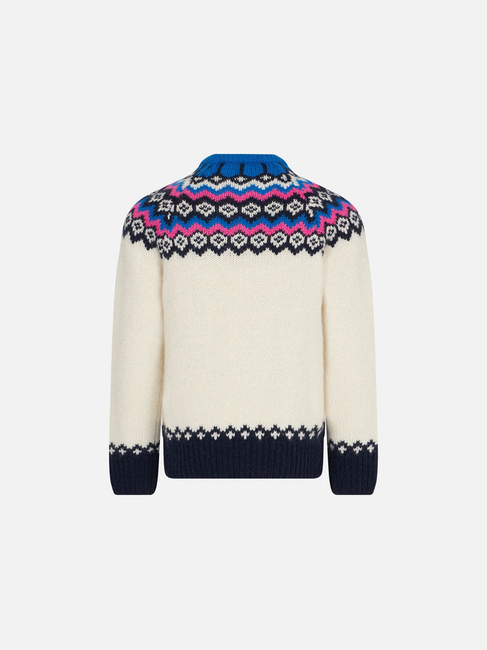 Girl Sweater With Nordic Jacquard Pattern