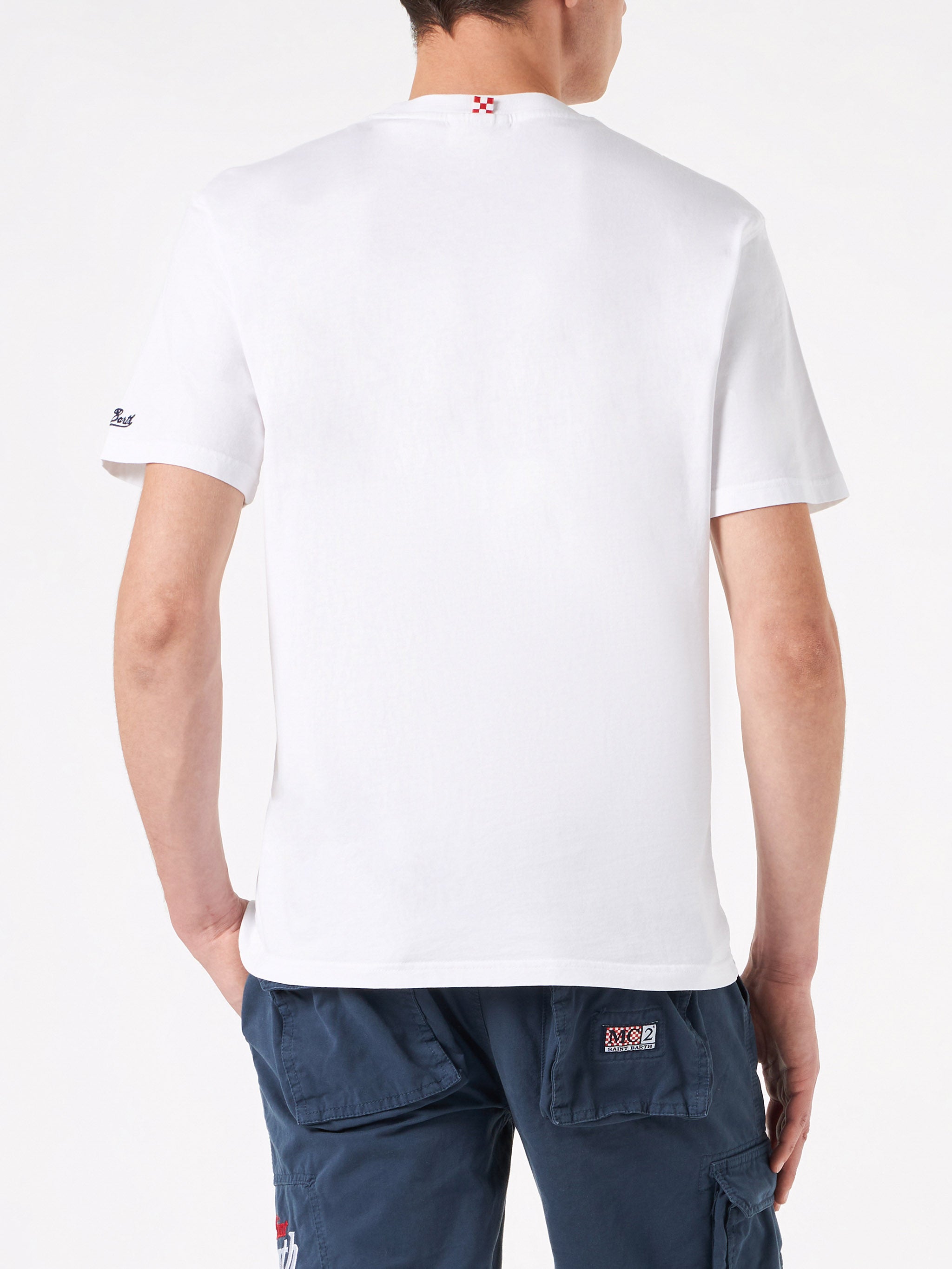 Man Cotton T-Shirt With St. Barth Tequila Print White
