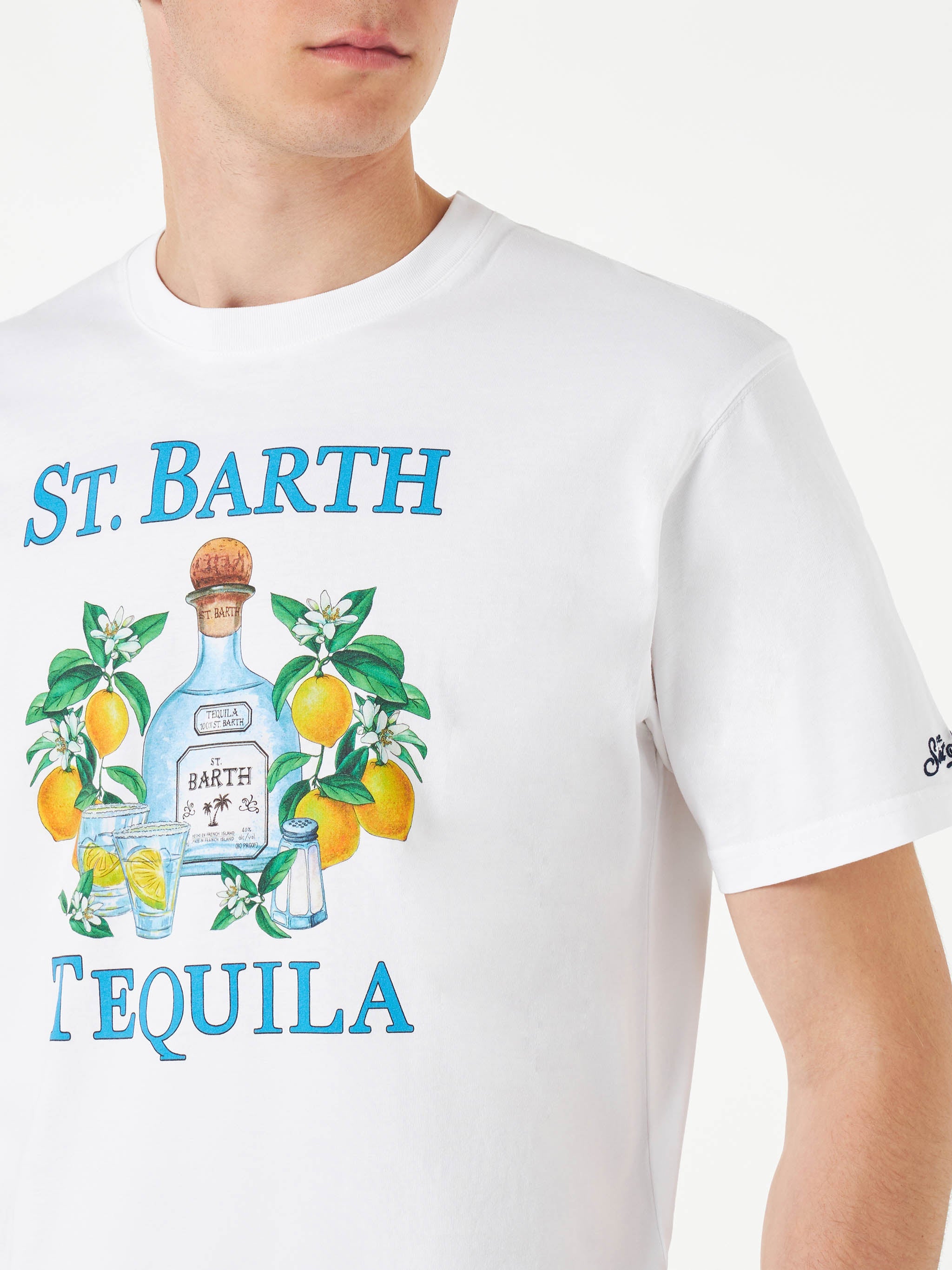Man Cotton T-Shirt With St. Barth Tequila Print White