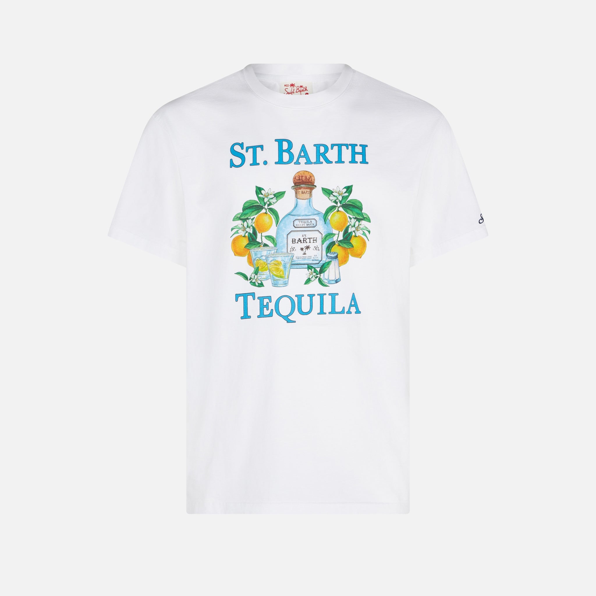 Man Cotton T-Shirt With St. Barth Tequila Print White