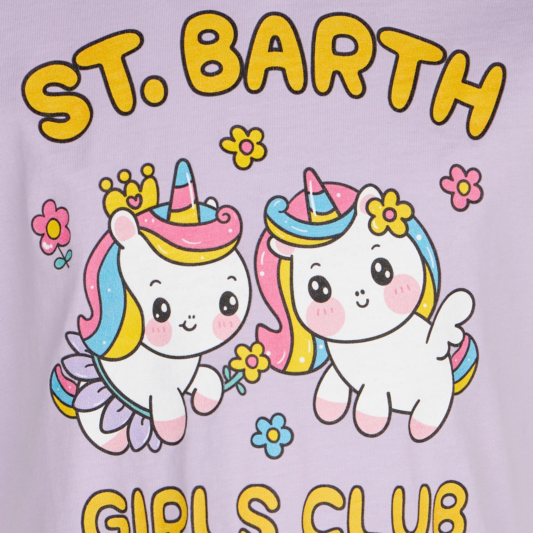 Girl T-Shirt With St. Barth Girls Club And Unicorns Print Pink