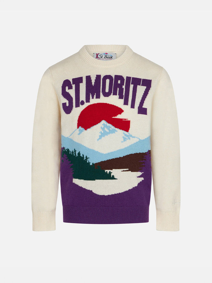 Girl Crewneck Sweater With St. Moritz Postcard