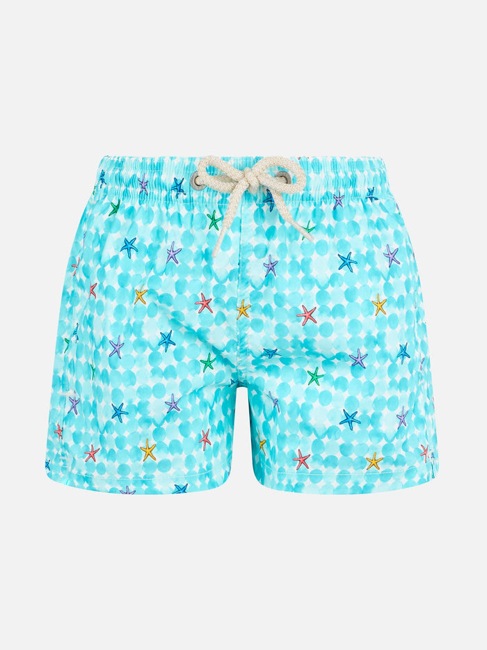 Boy Light Blue Swim Shorts With Starfish Print And Comfort Fabric __single__ Swimshort