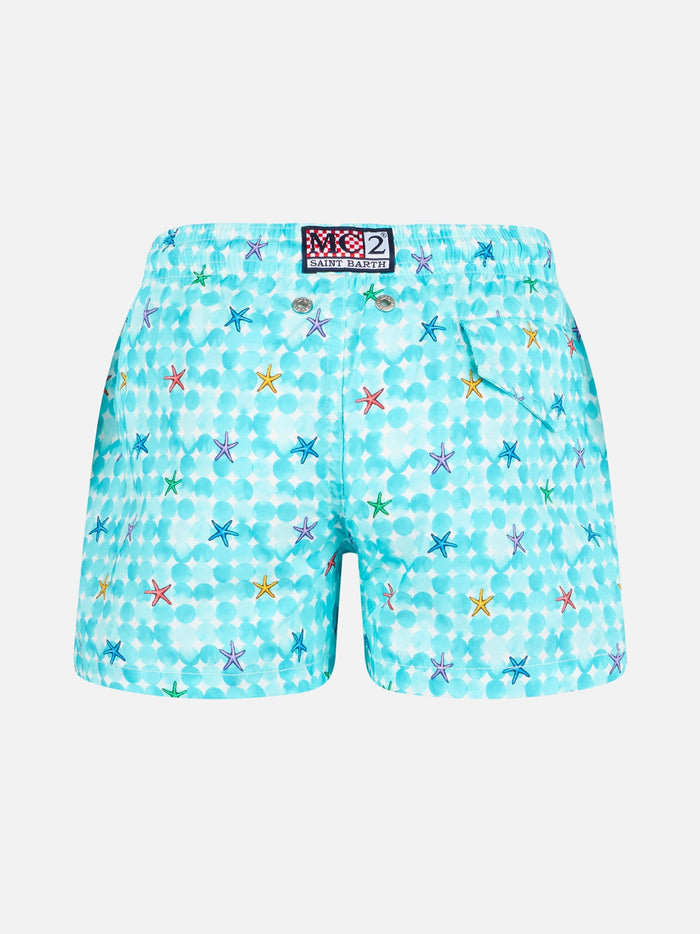 Boy Light Blue Swim Shorts With Starfish Print And Comfort Fabric __single__ Swimshort