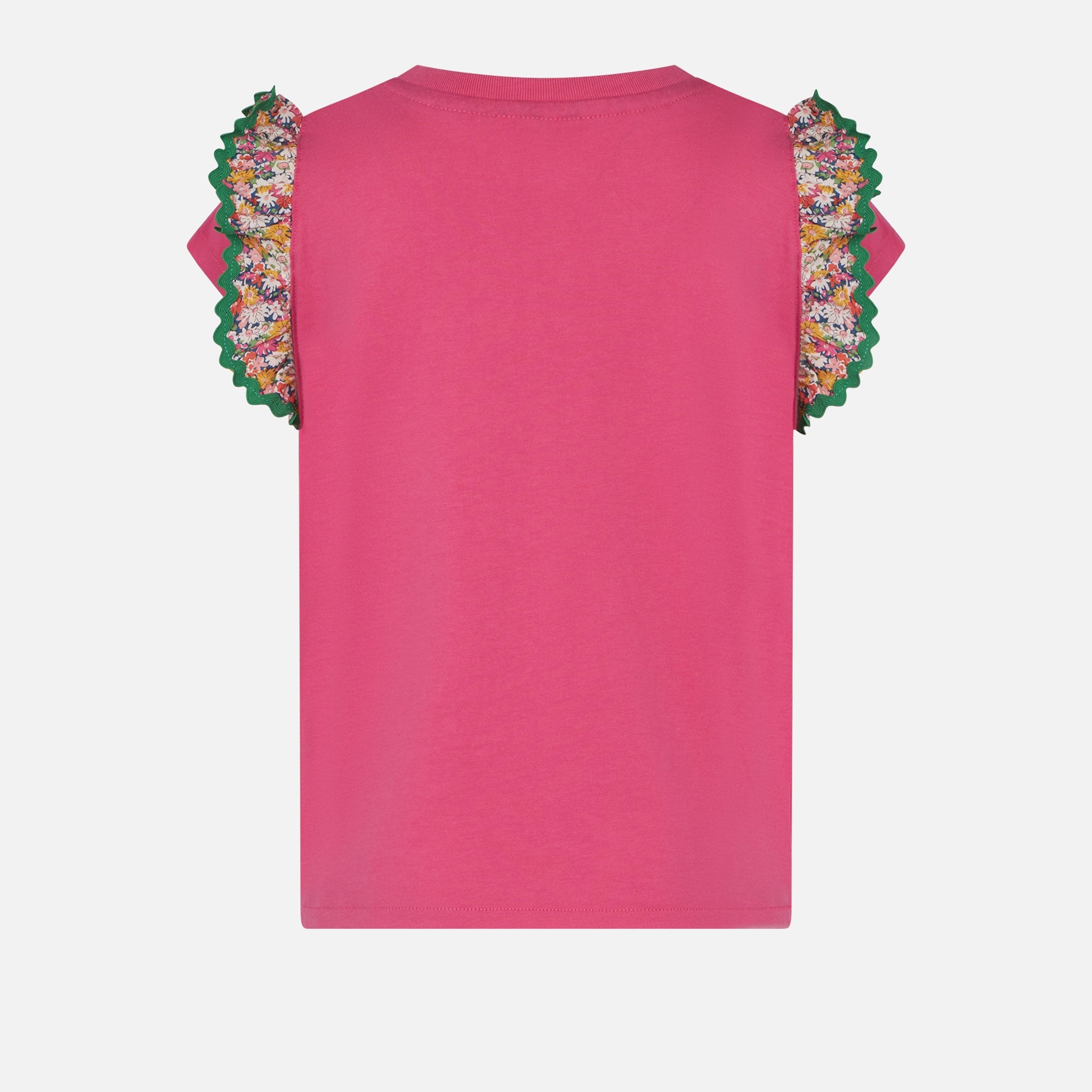 Girl Cotton T-Shirt With Flounce And Embroidery Pink