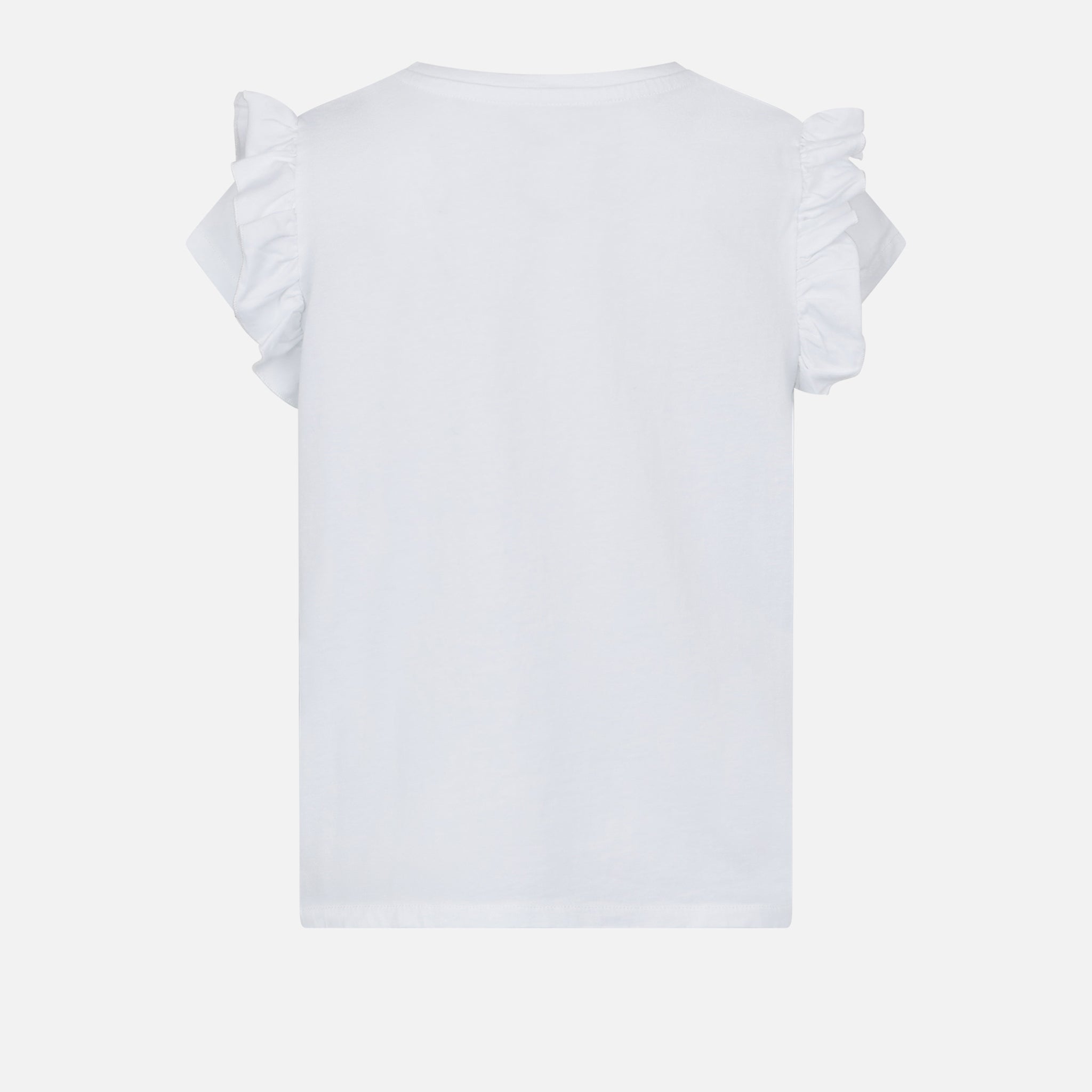 Girl Cotton T-Shirt With Flounce And Embroidery White