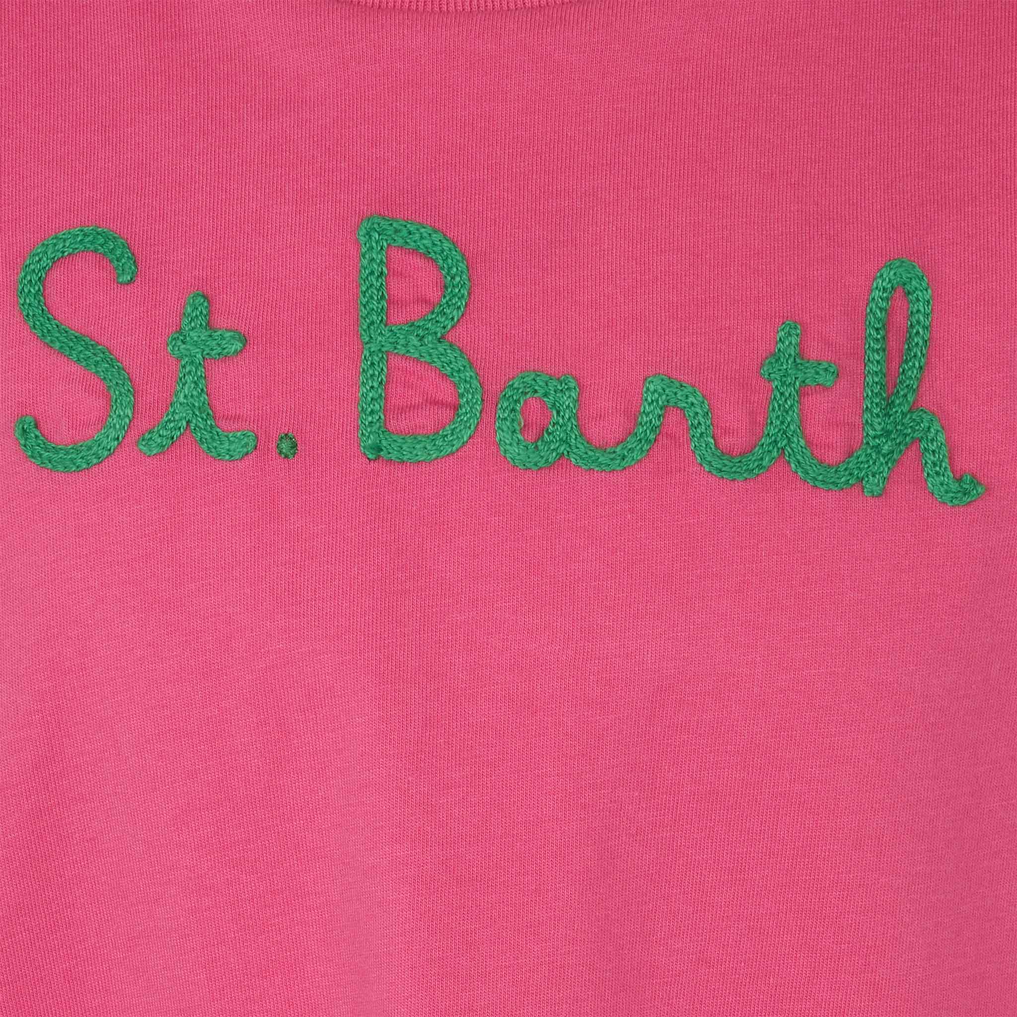 Girl Cotton T-Shirt With Flounce And Embroidery Pink