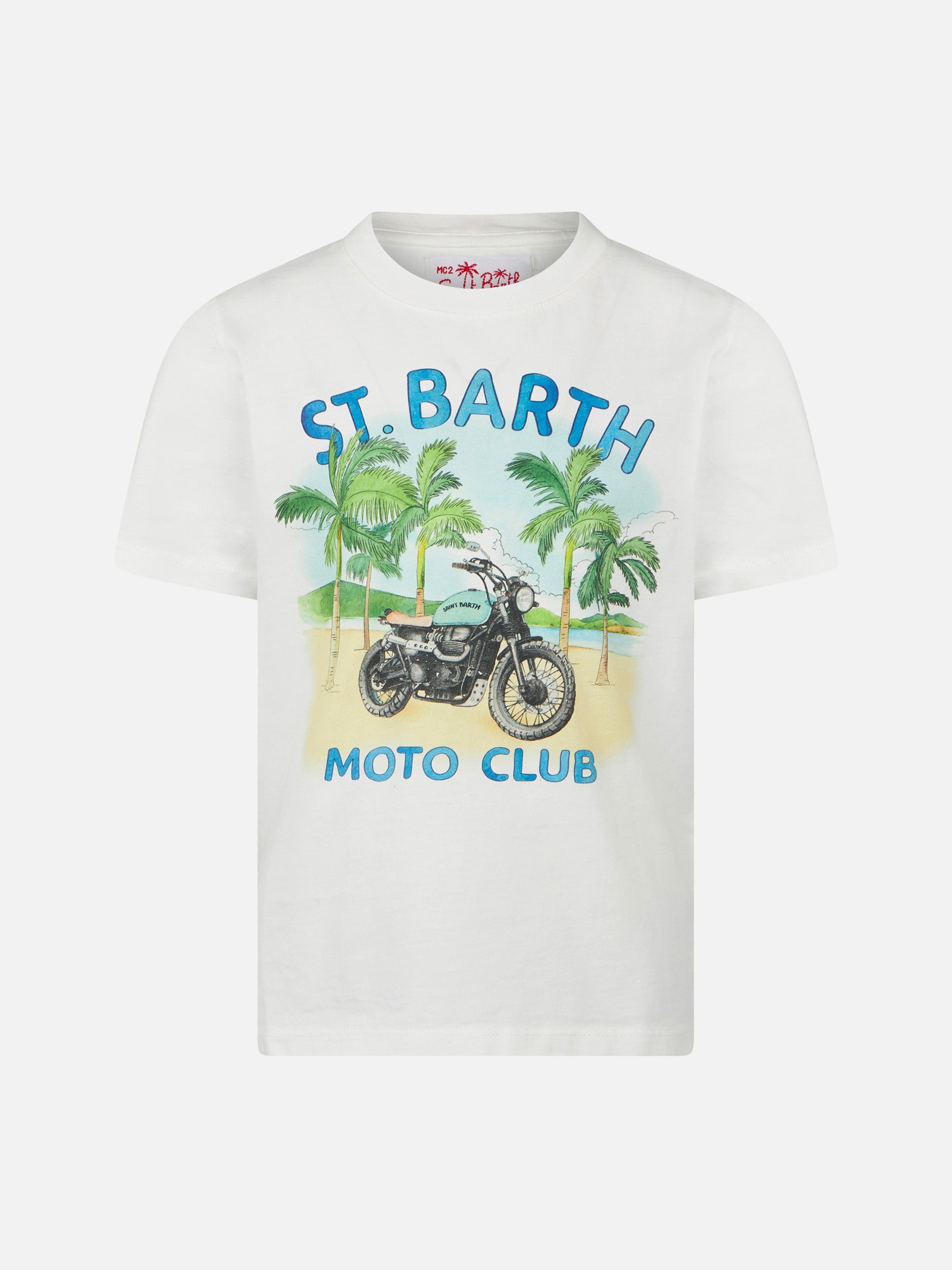 Boy Cotton T-Shirt With Motorcycle Print White