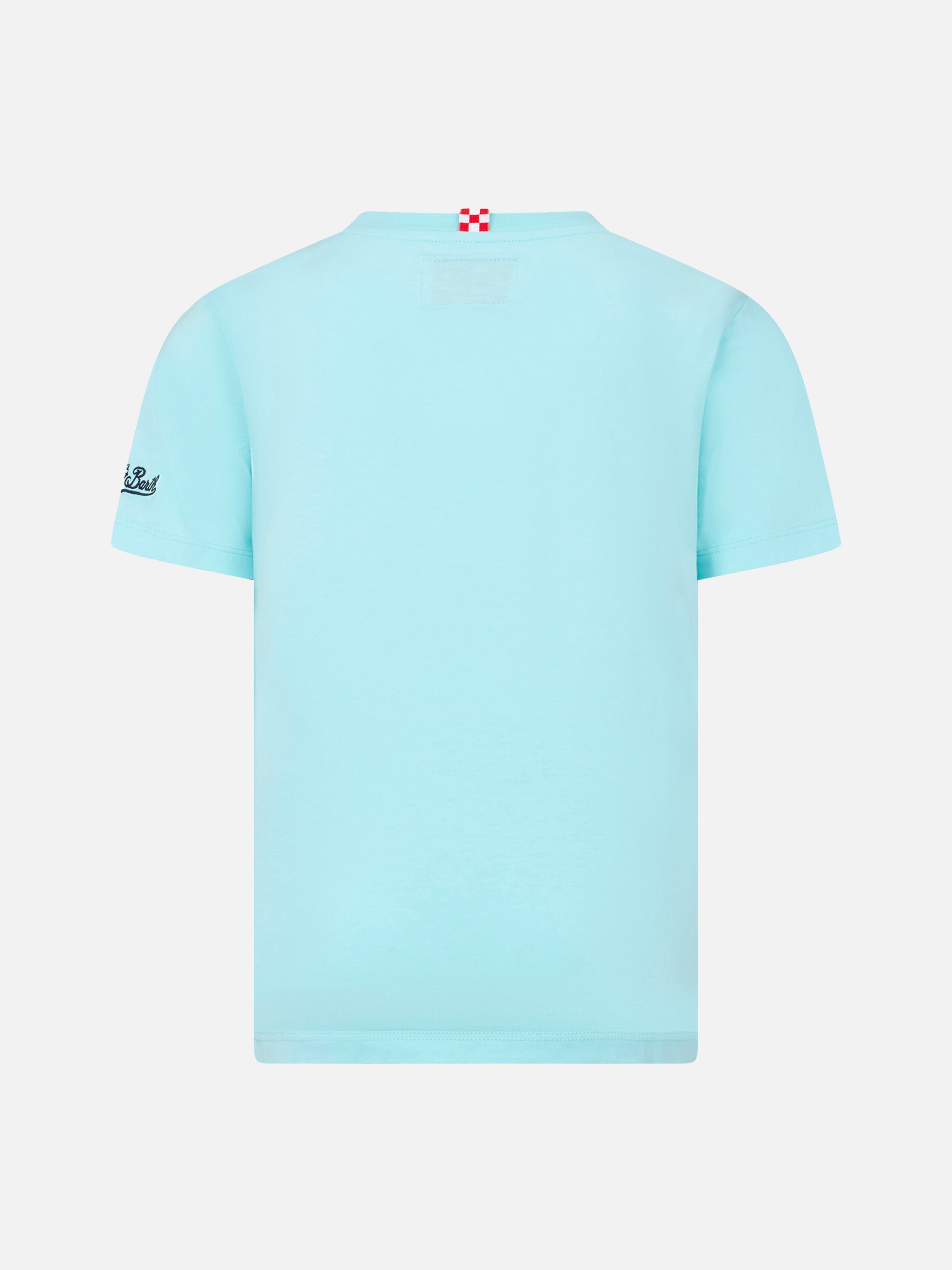 Boy Cotton T-Shirt With St. Barth Postcard Print Green
