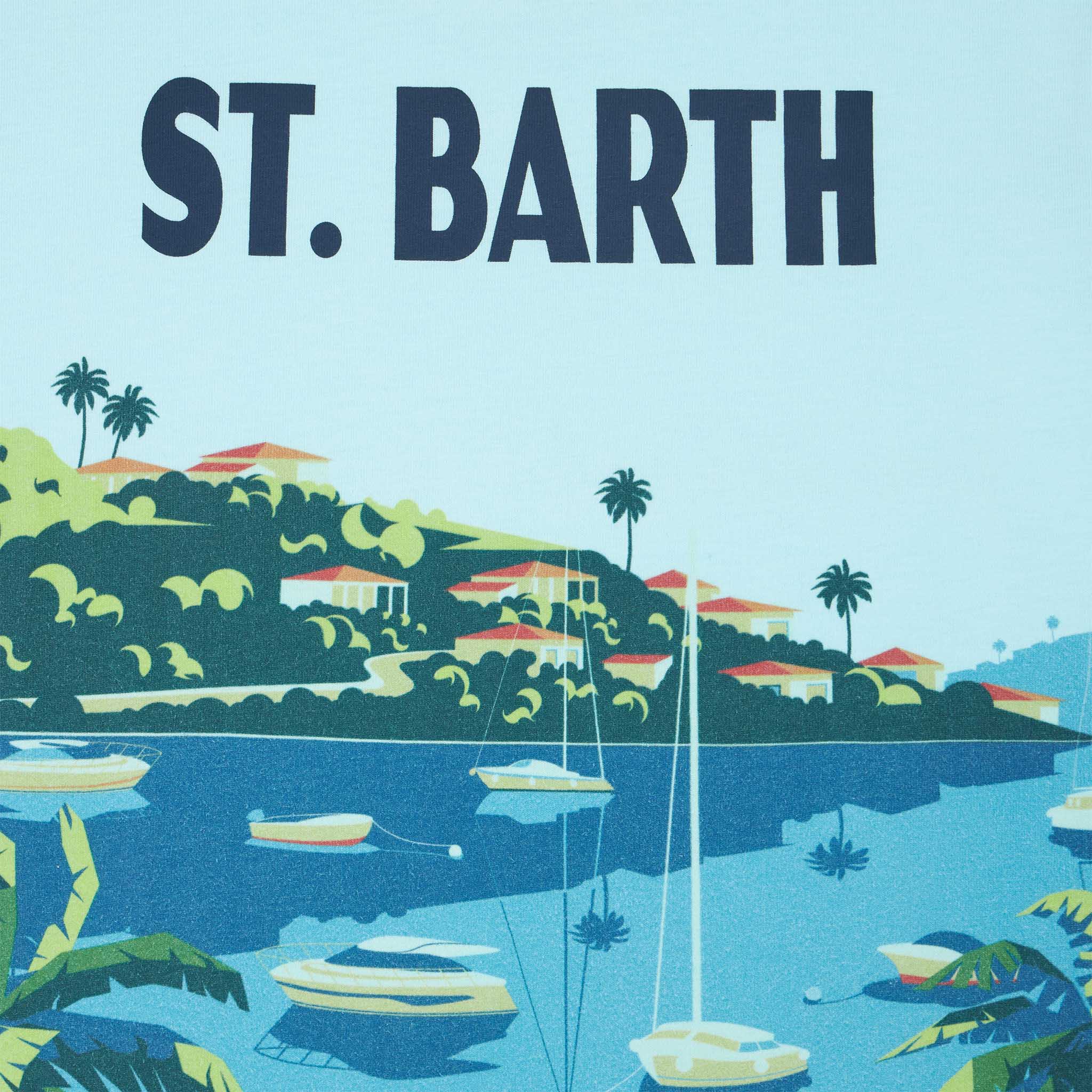 Boy Cotton T-Shirt With St. Barth Postcard Print Green