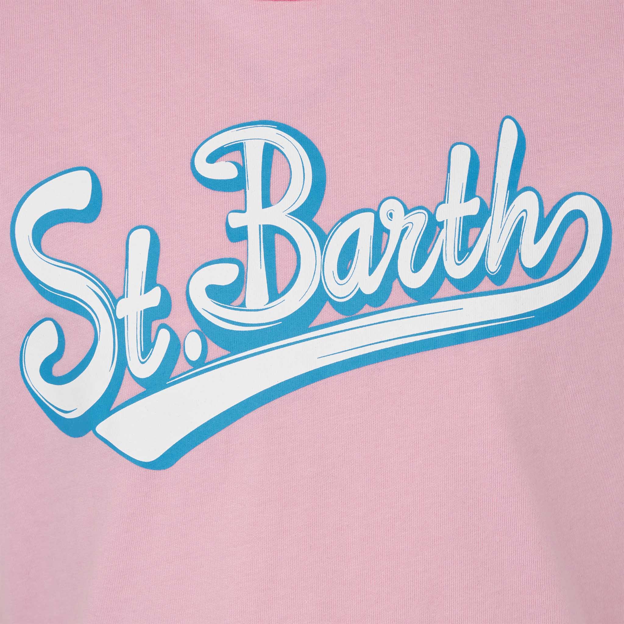 Girl Cotton T-Shirt With St. Barth Print Pink