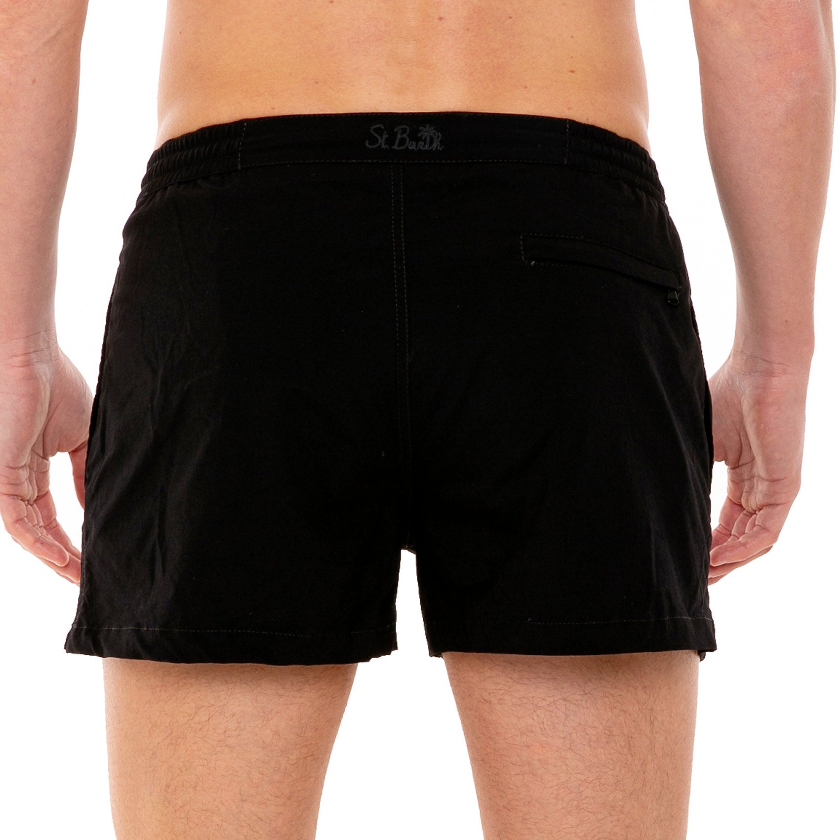 Solid Black Swim Shorts With Button Front Fastening Swimshort