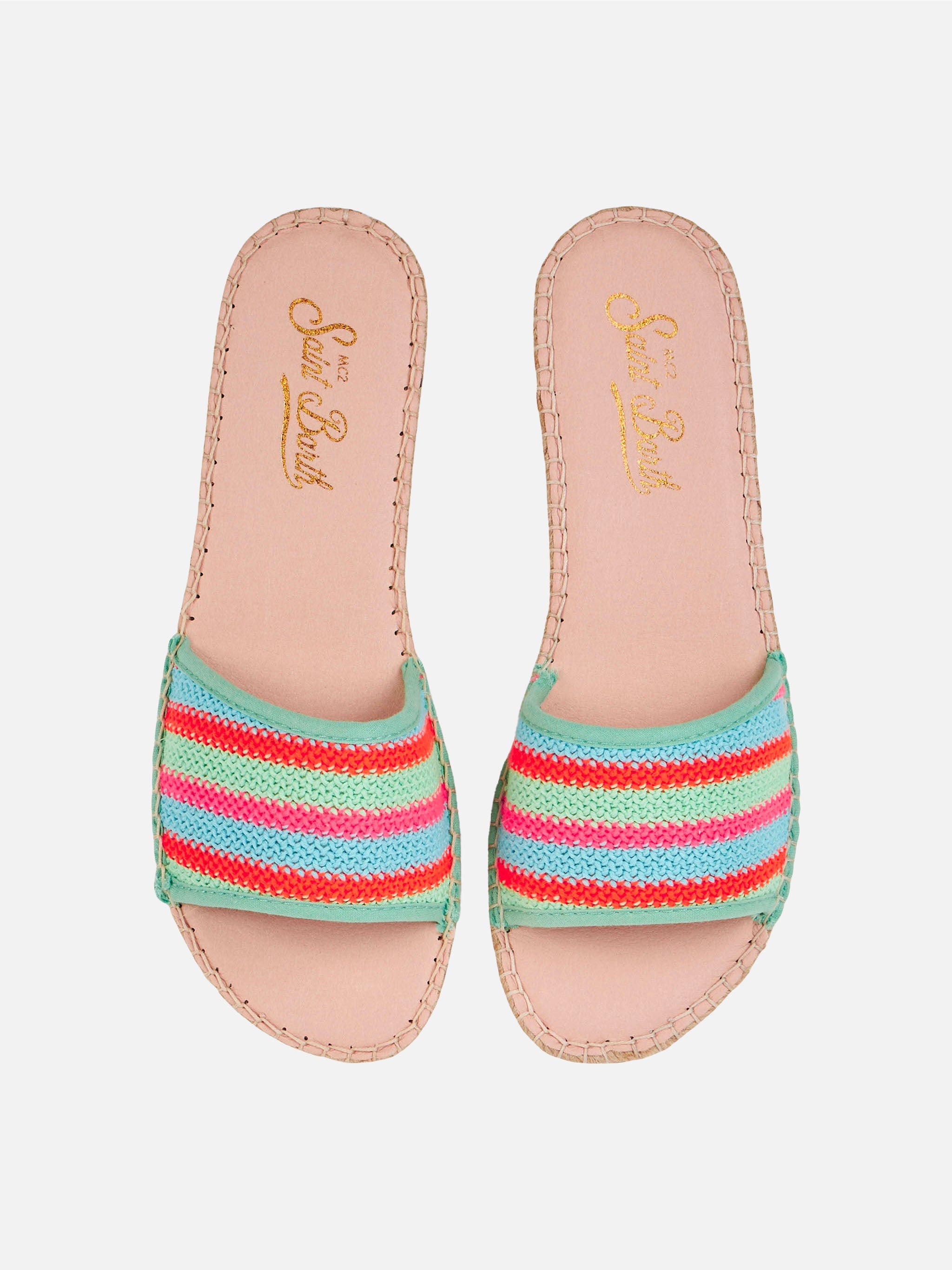 Luz Espadrillas With Crochet Stripes Green Shoe