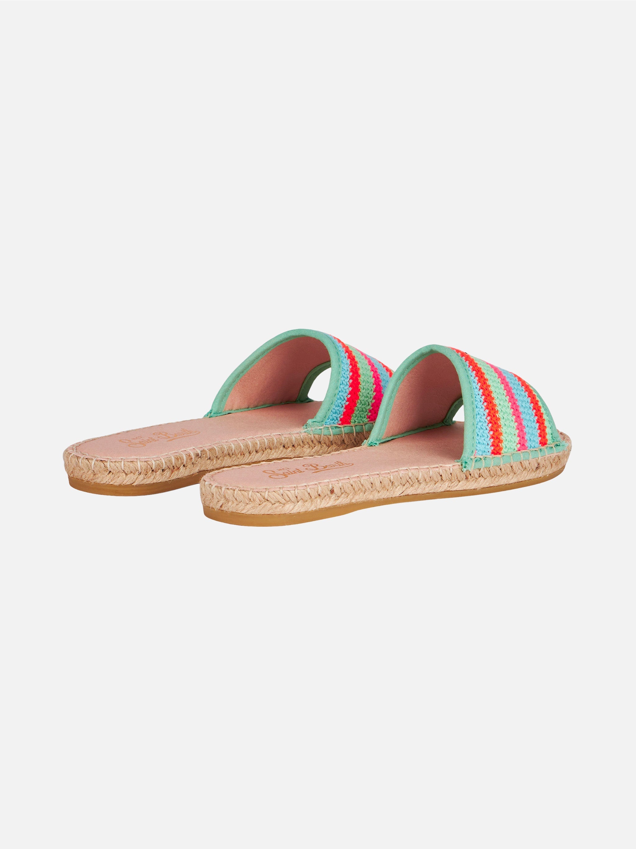 Luz Espadrillas With Crochet Stripes Green Shoe