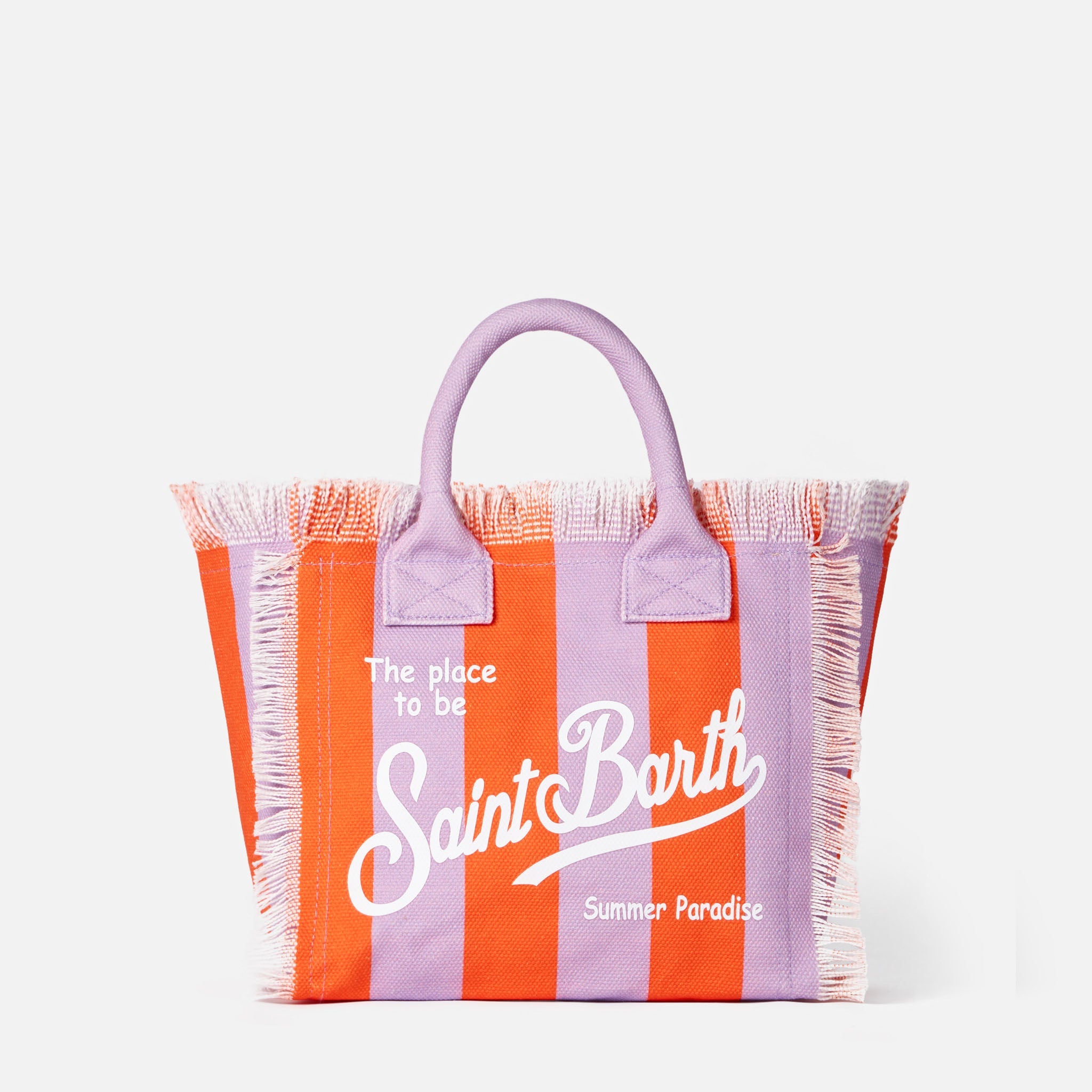 Colette Cotton Canvas Handbag With Lilac And Red Stripes Orange Bag