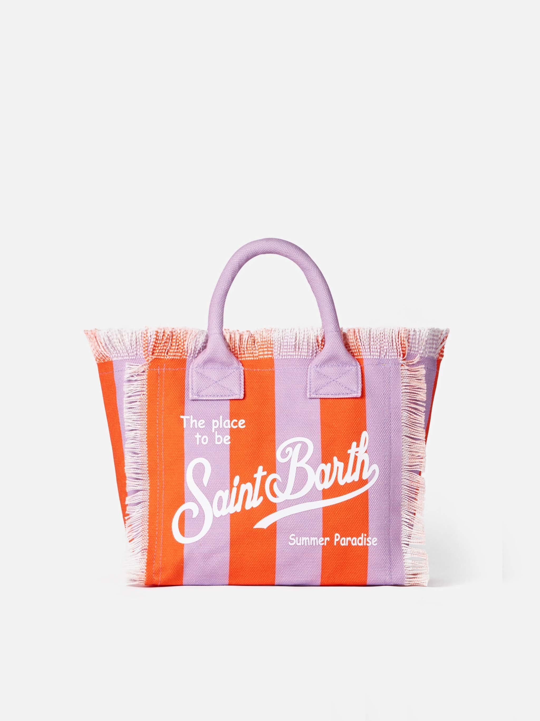 Colette Cotton Canvas Handbag With Lilac And Red Stripes Orange Bag