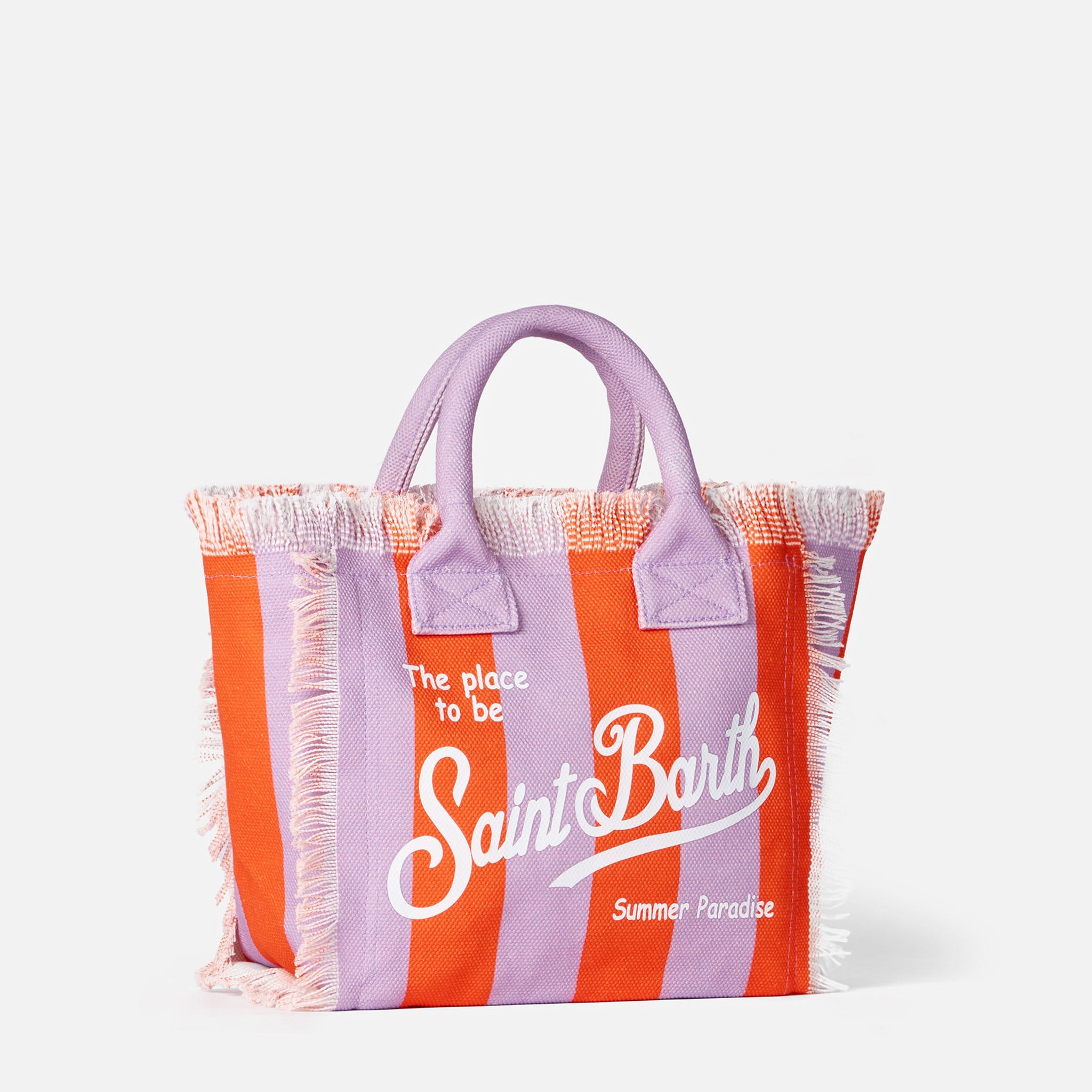 Colette Cotton Canvas Handbag With Lilac And Red Stripes Orange Bag