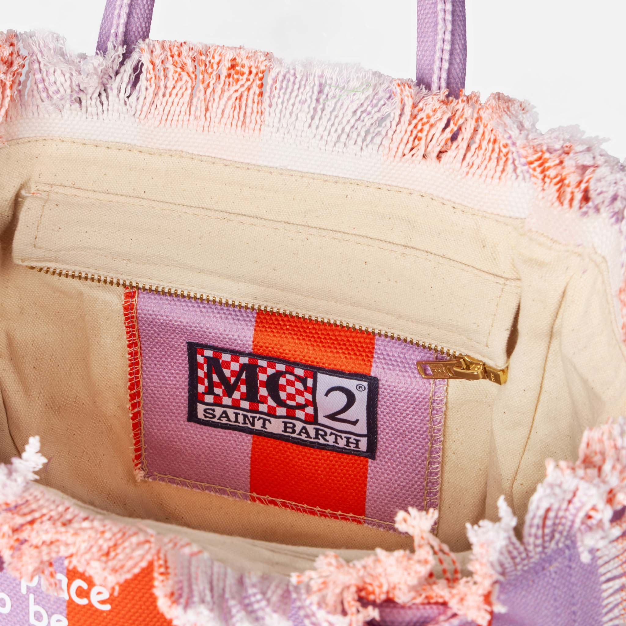 Colette Cotton Canvas Handbag With Lilac And Red Stripes Orange Bag