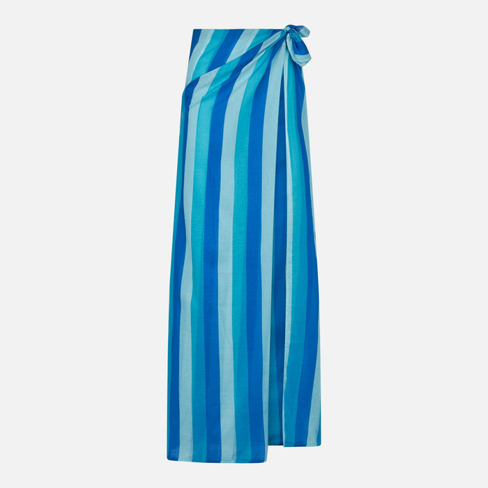 Cotton Pareo Skirt With Striped Print Blue Sarong